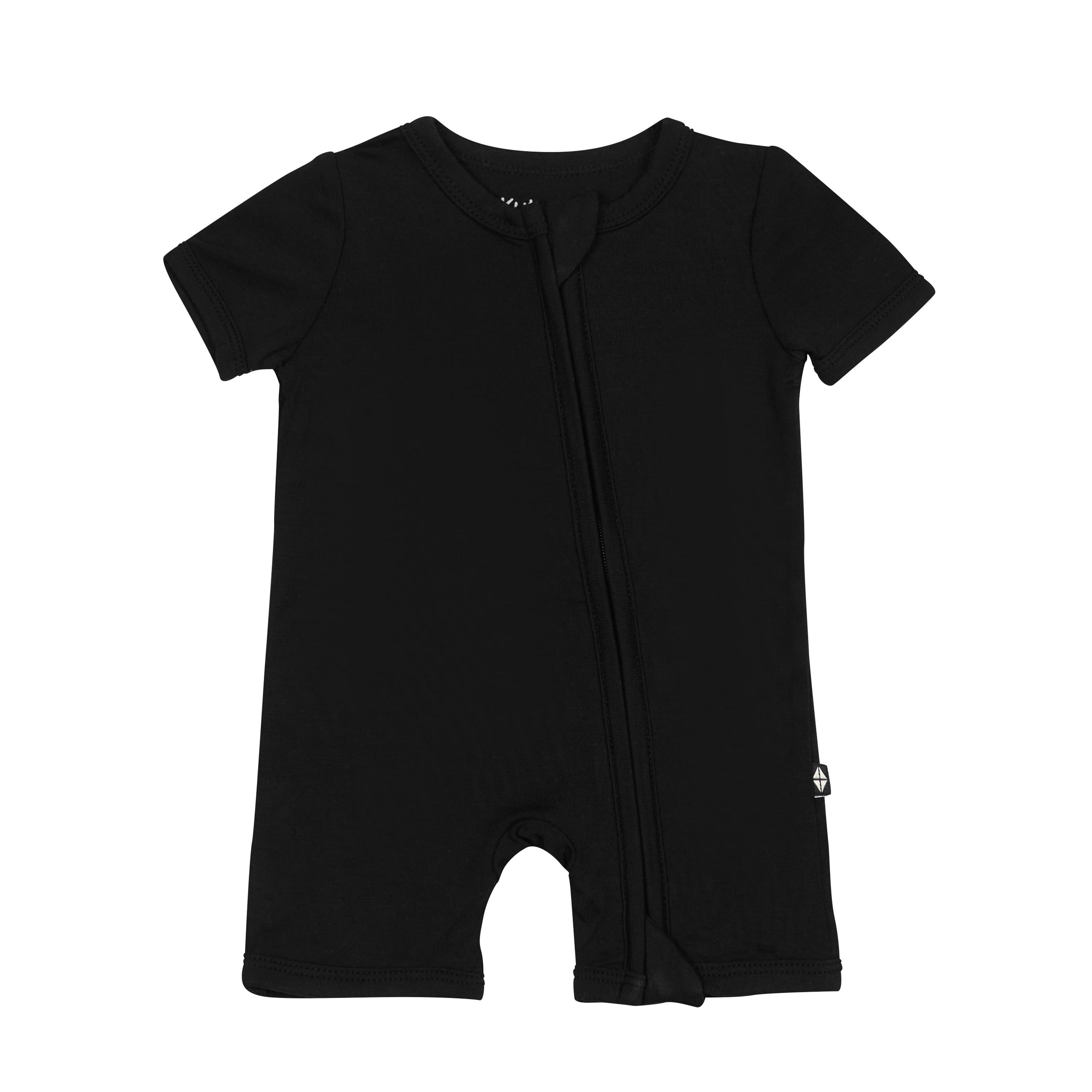 Flat lay of Zipper Shortall Romper in Midnight