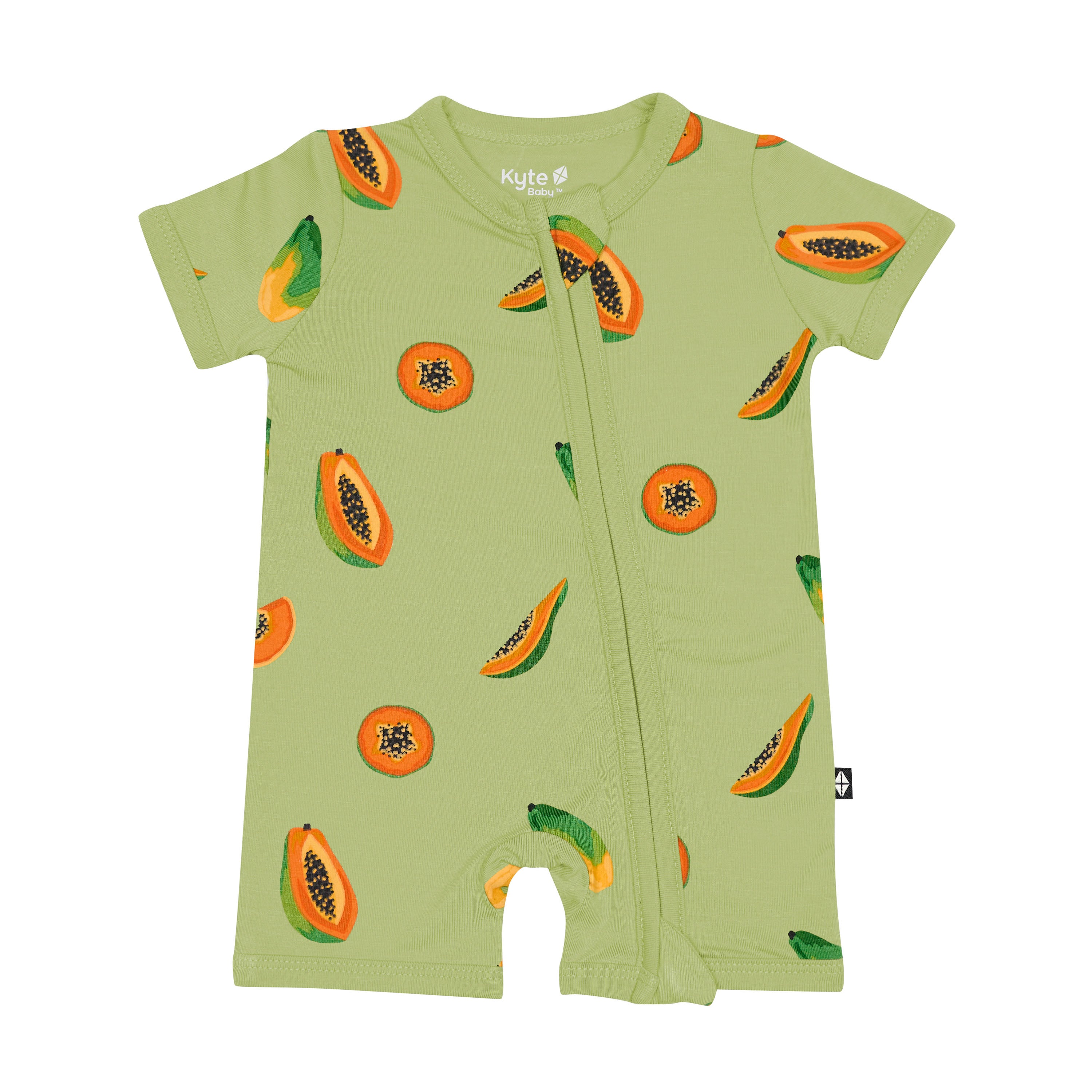 Kyte Baby Zippered Shortall Romper in Papaya