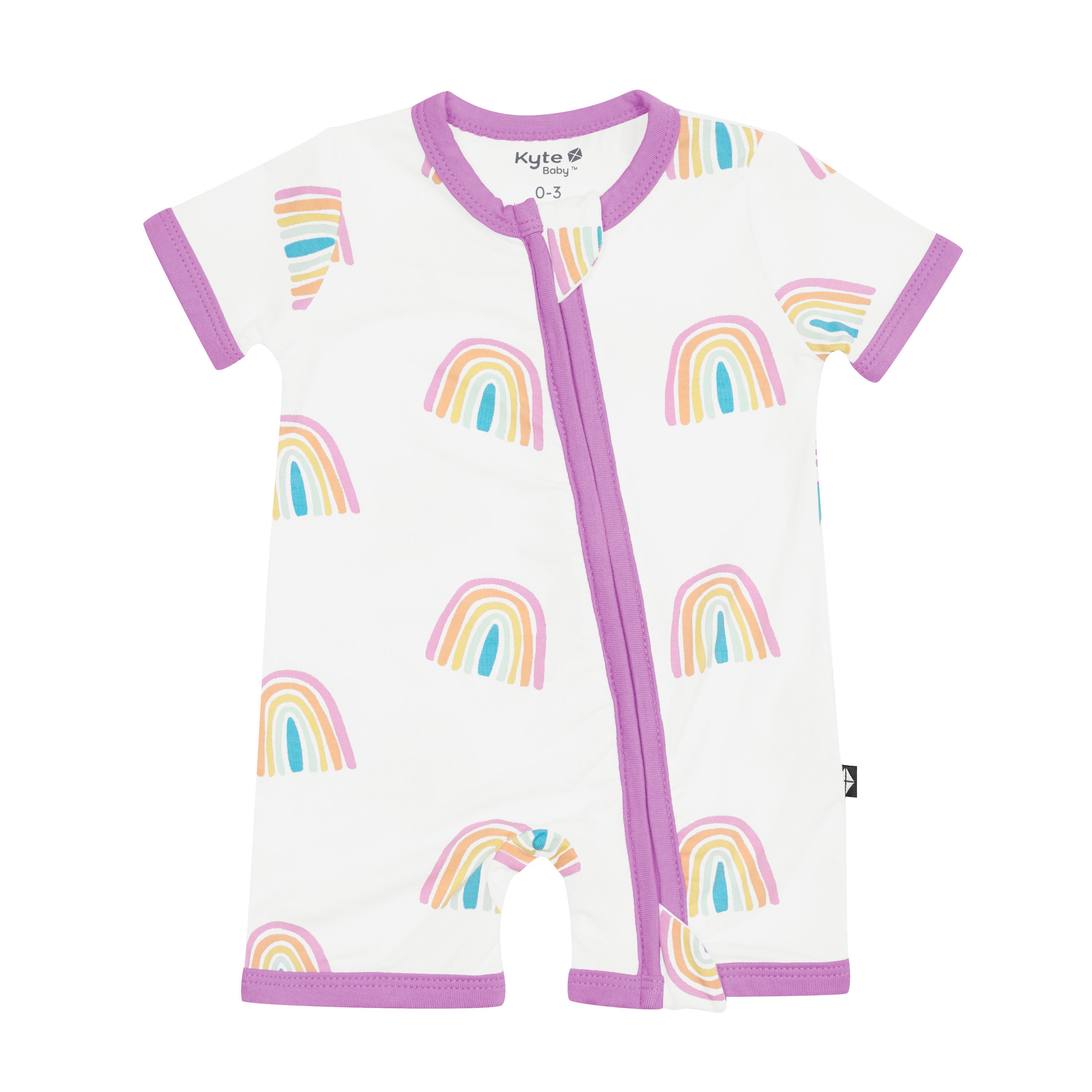 Kyte Baby Zippered Shortall Romper in Poi Rainbow