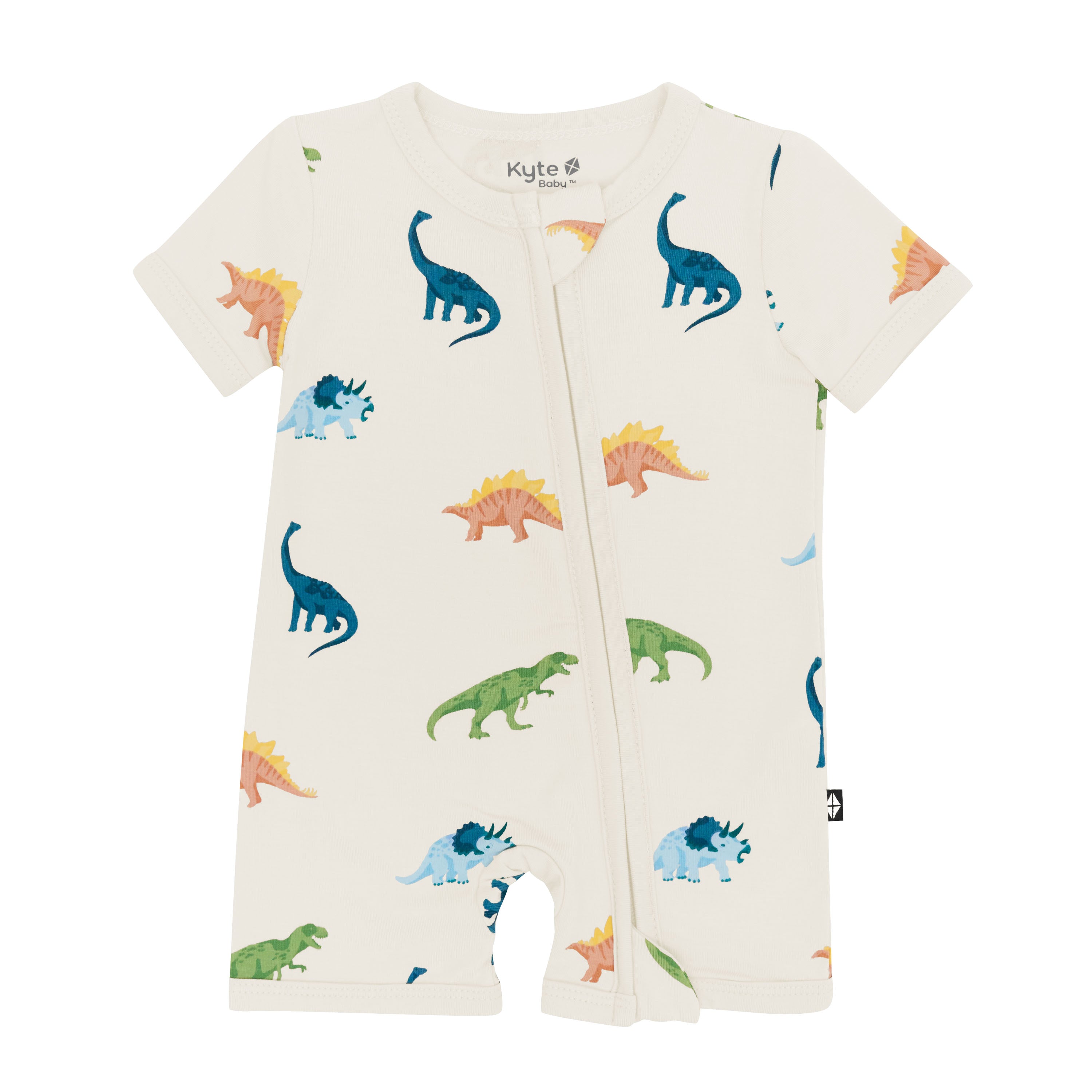Kyte Baby Zippered Shortall Romper in Ecru Roar