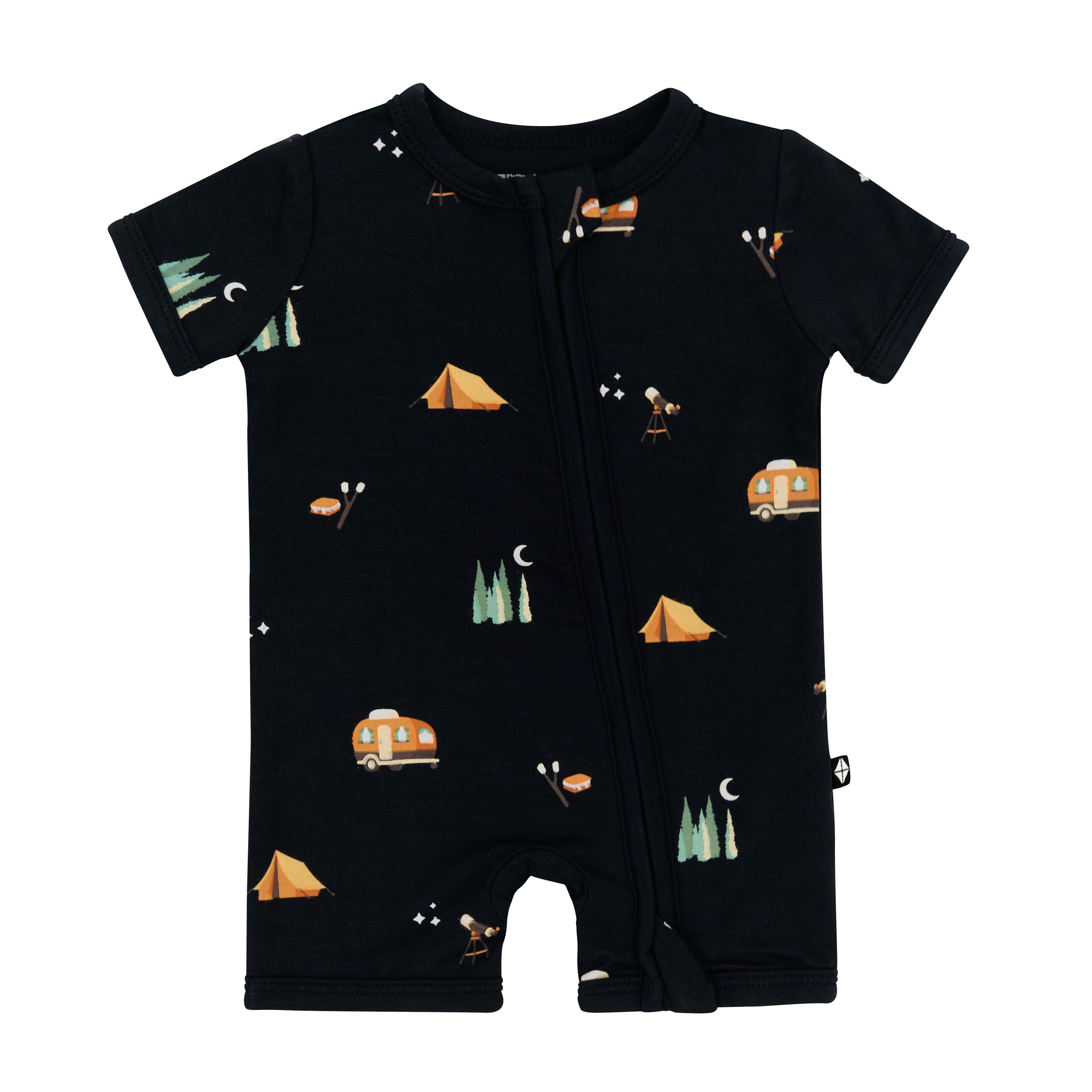 Kyte Baby's Zippered Shortall Romper in Under the Stars