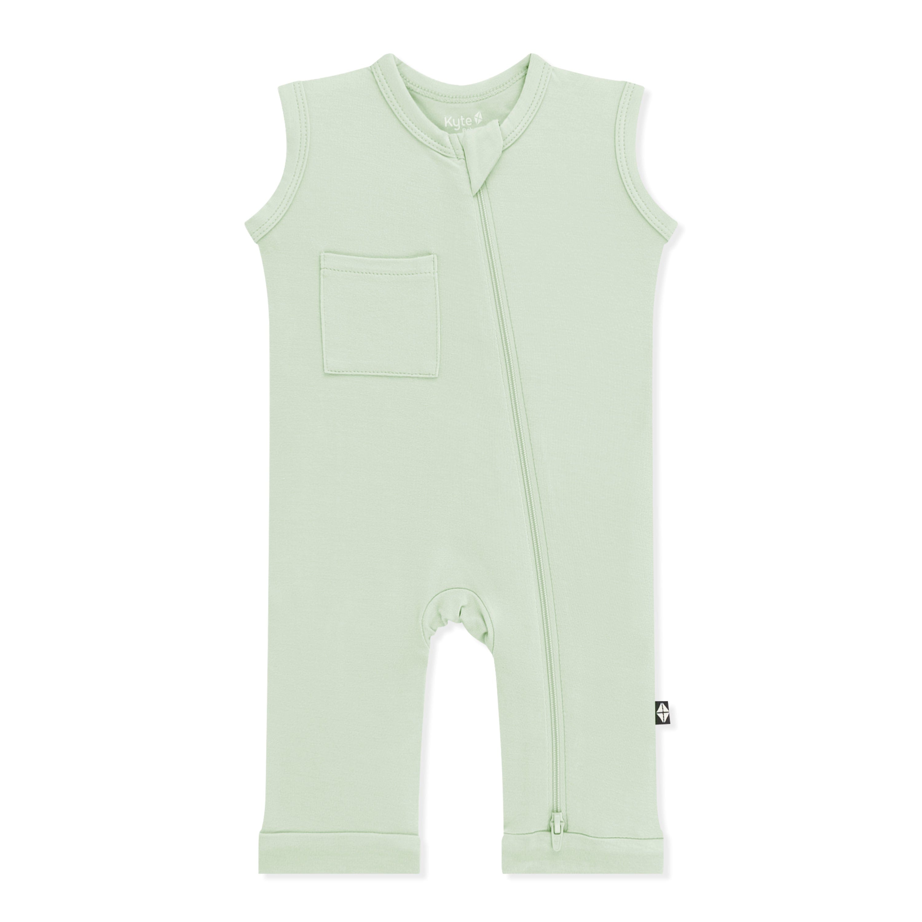 Product photo of the Zippered Sleeveless Romper in Basil