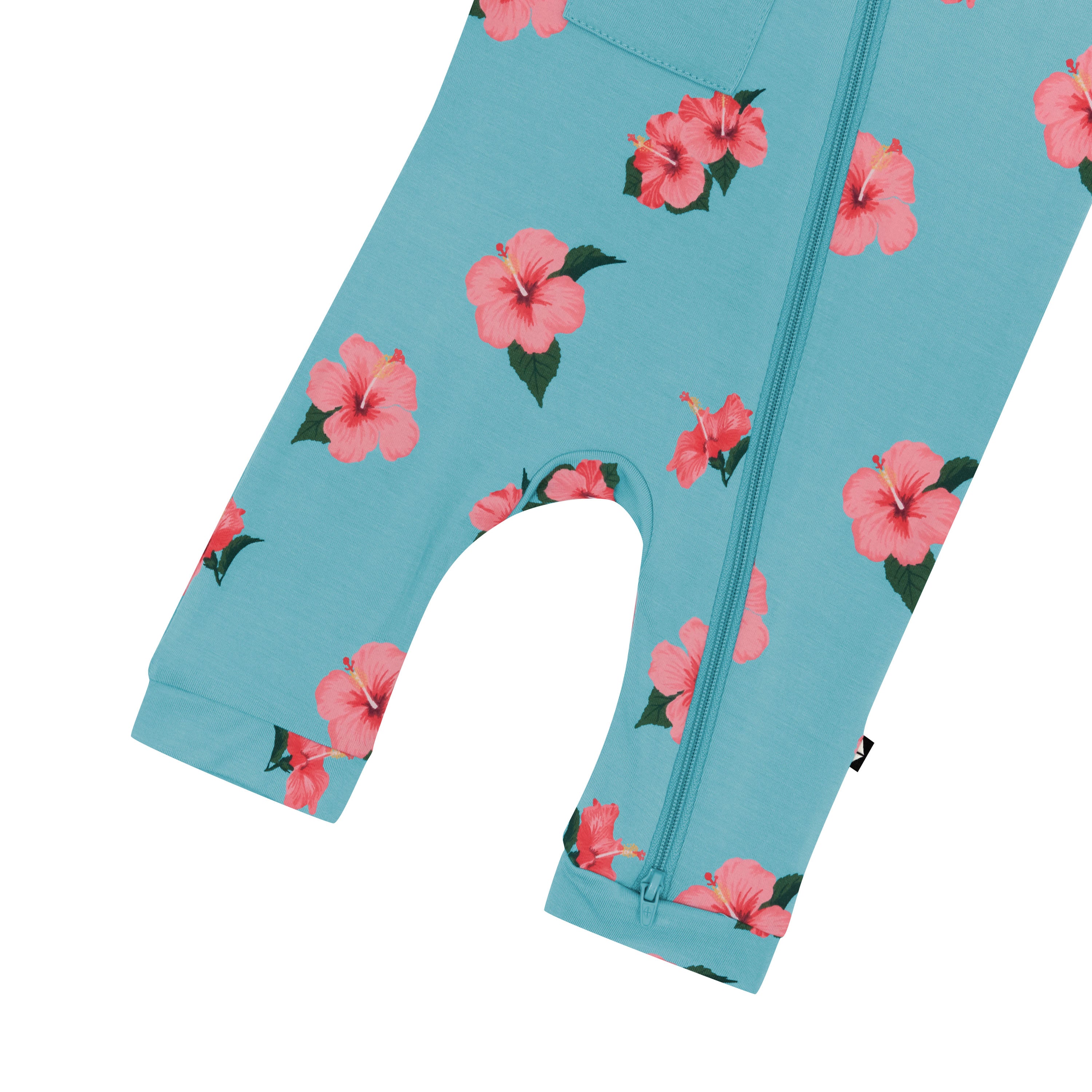 Capri length Kyte Baby Sleeveless Zippered Romper in Hibiscus
