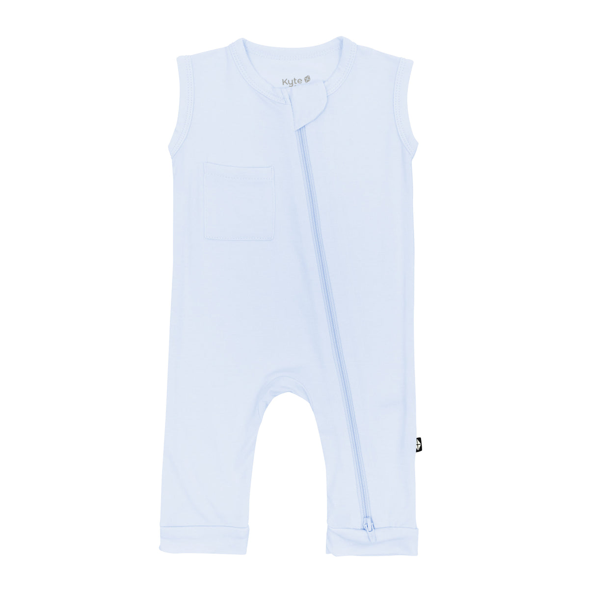 Kyte Baby's Zippered Sleeveless Romper in Mist