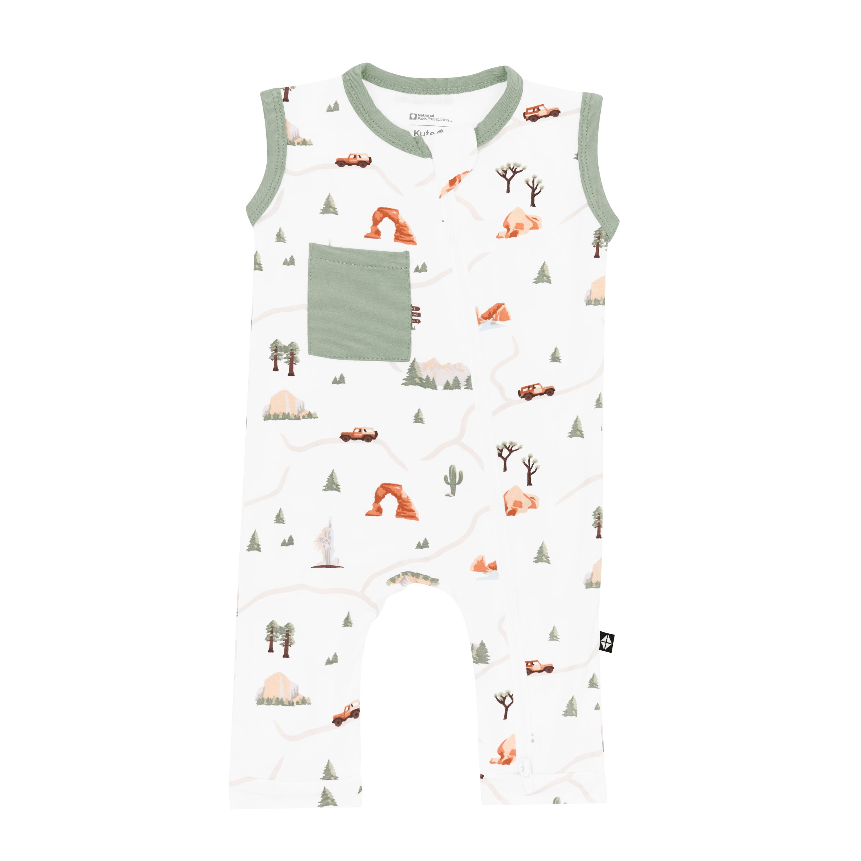 Kyte Baby's Zippered Sleeveless Romper in Road Trip
