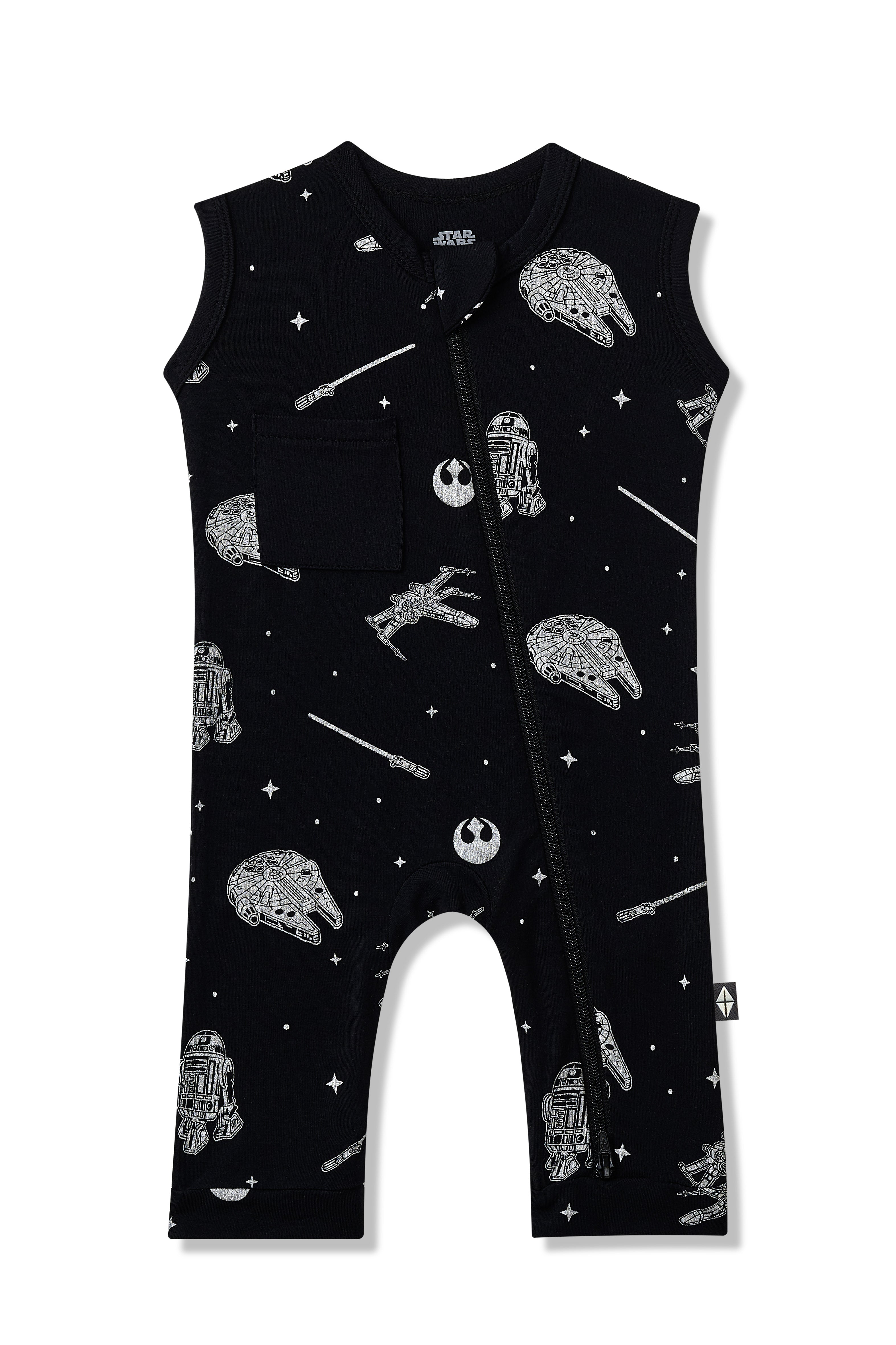 Product photo of the Zippered Sleeveless Romper in STAR WARS™ on a white surface