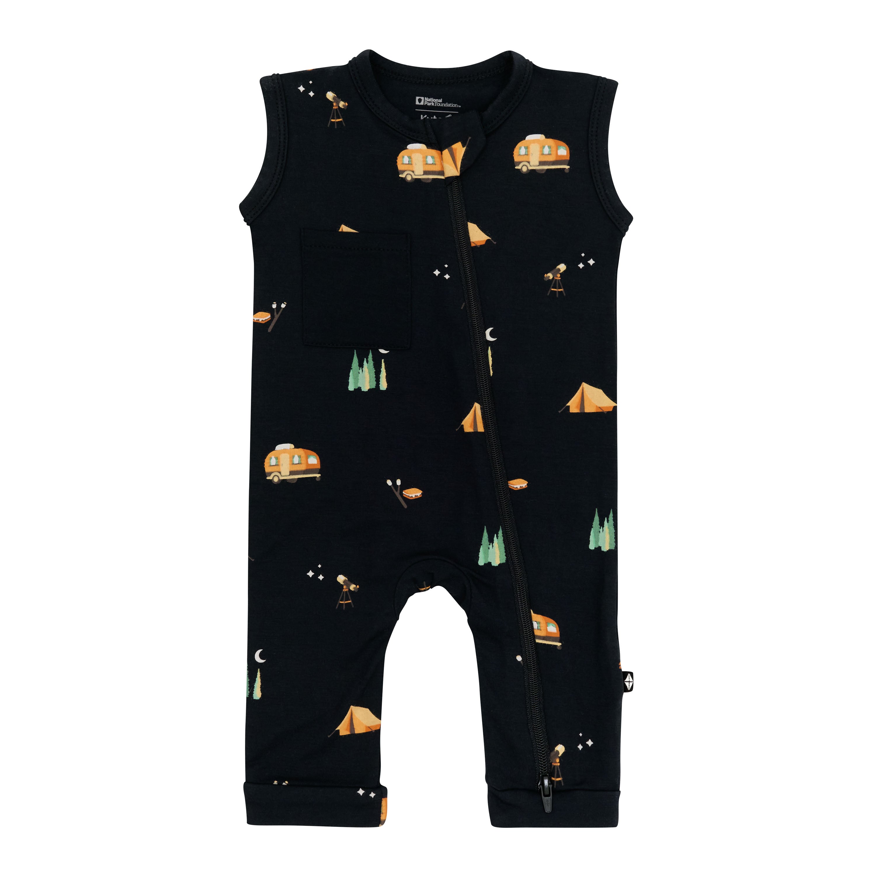 Kyte Baby's Zippered Sleeveless Romper in Under the Stars