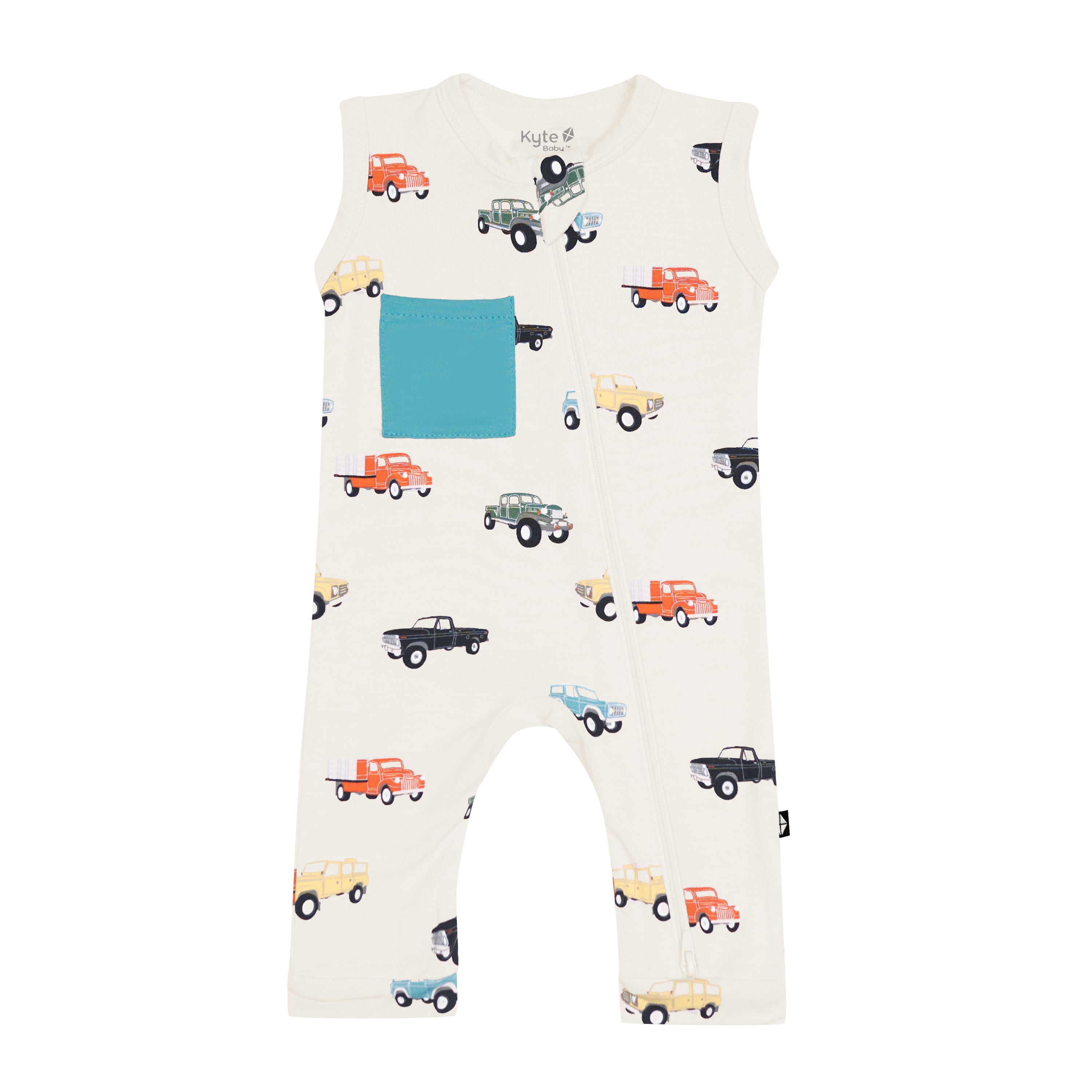 Kyte Baby Zippered Sleeveless Romper in Vintage Truck