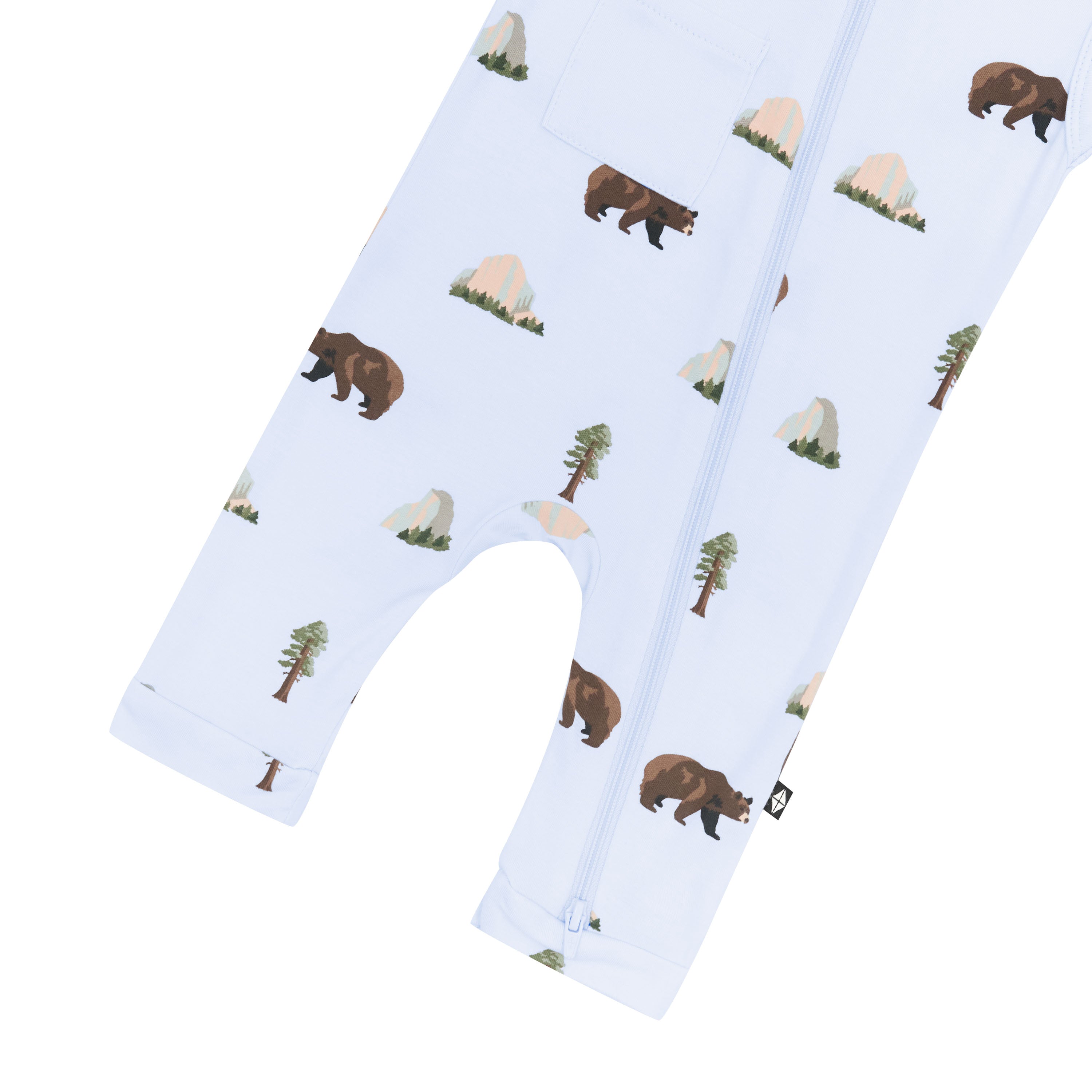 Zippered Sleeveless Romper in Yosemite close up on bottom of romper