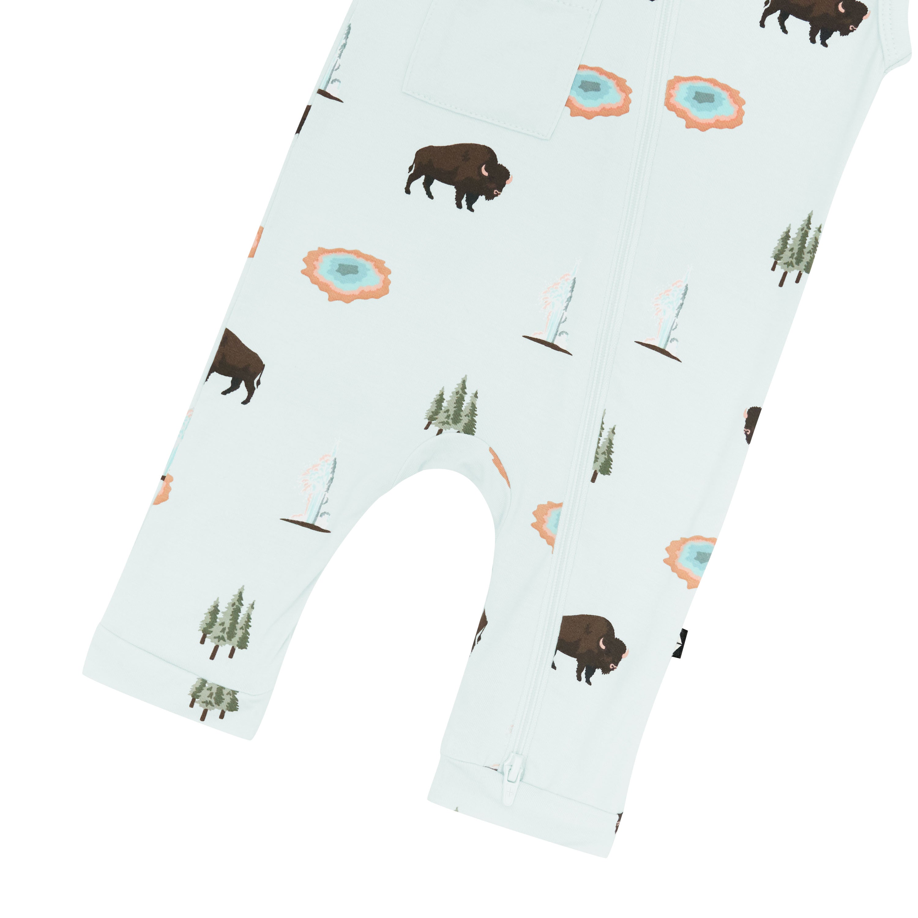 Zippered Sleeveless Romper in Yellowstone close up on bottom of romper
