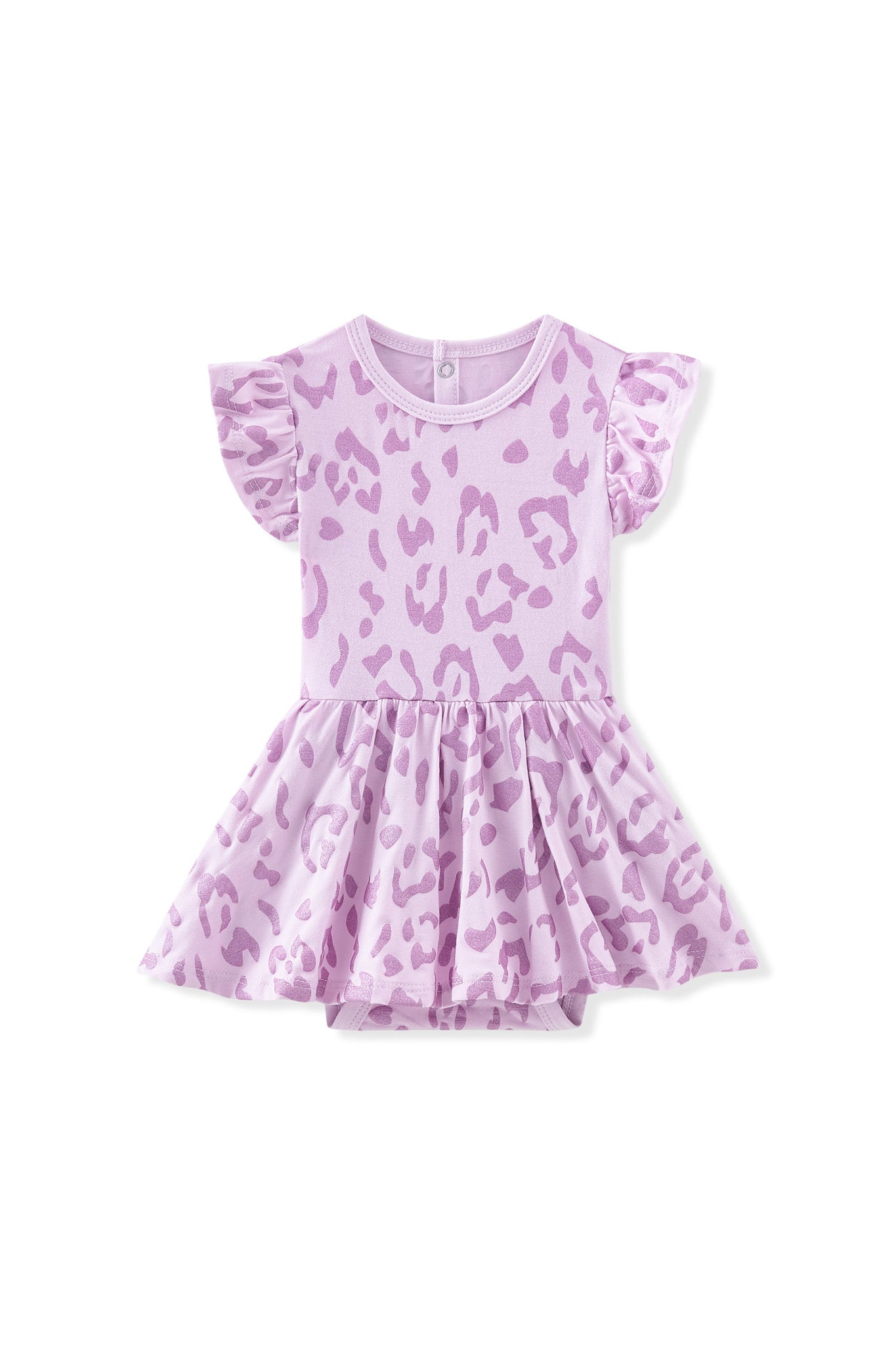 Twirl Bodysuit Dress in Thistle Leopard print on white background
