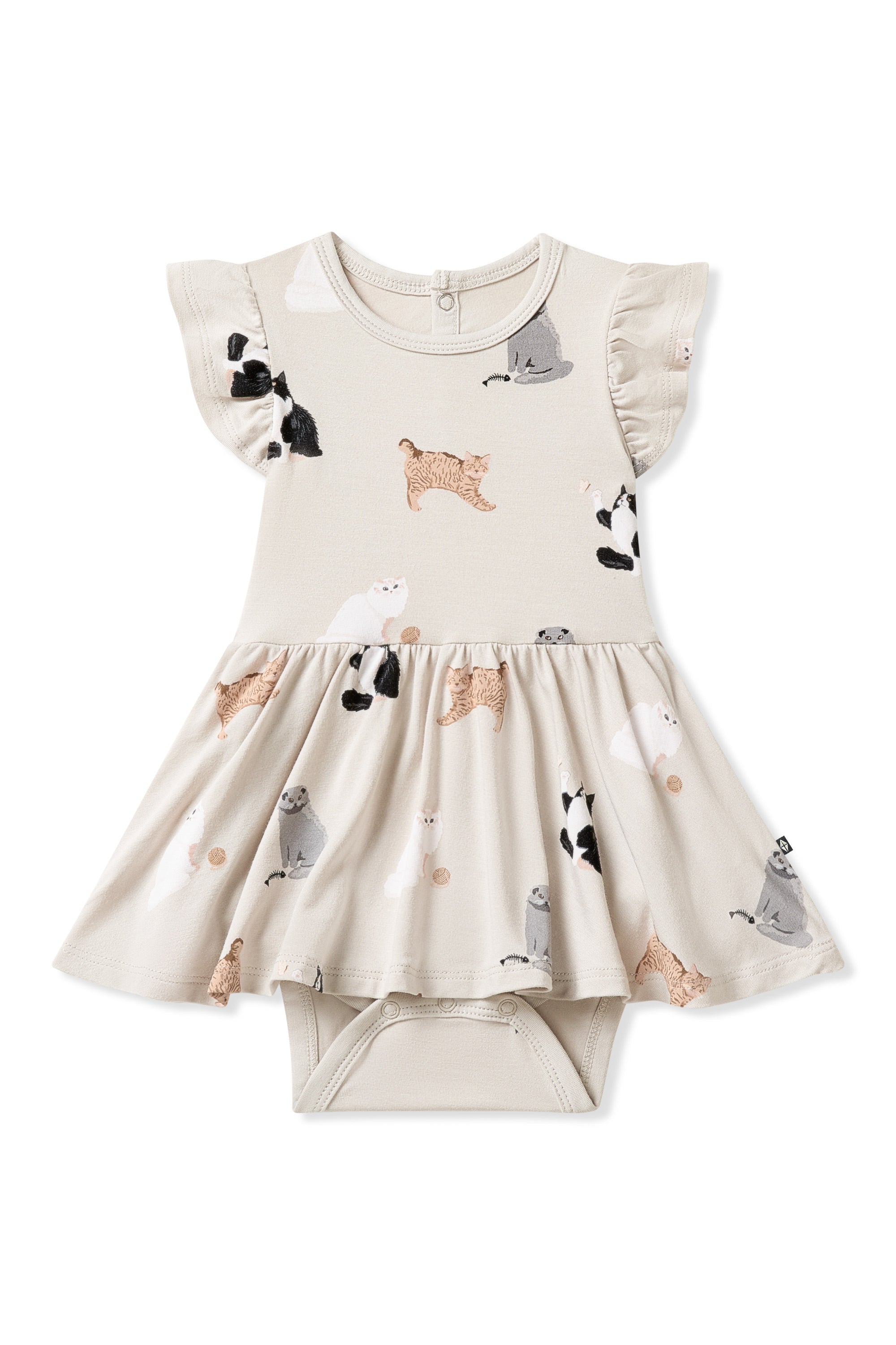 Twirl Bodysuit Dress in Fluffy Cat on a white background