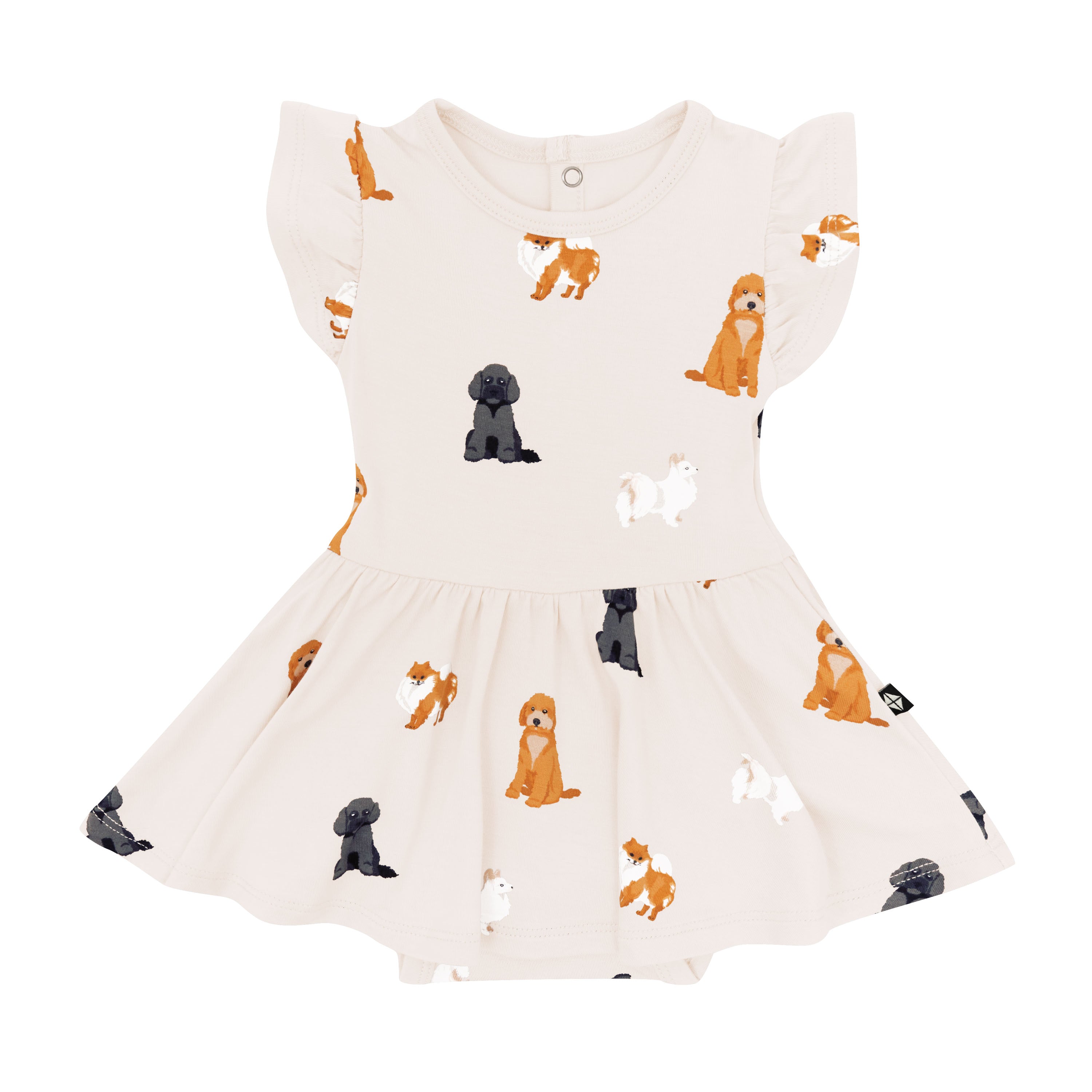 Kyte Baby's Twirl Bodysuit Dress in Fluffy Dog