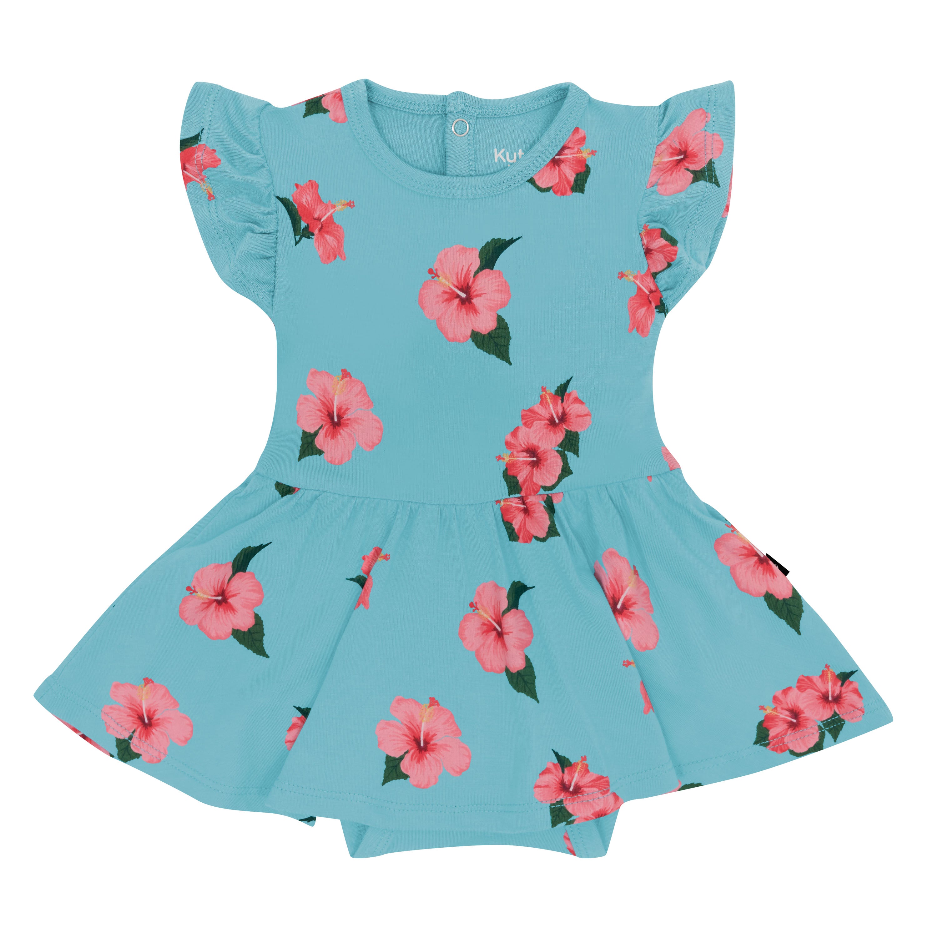 Blue Twirl Bodysuit Dress in Hibiscus flower print