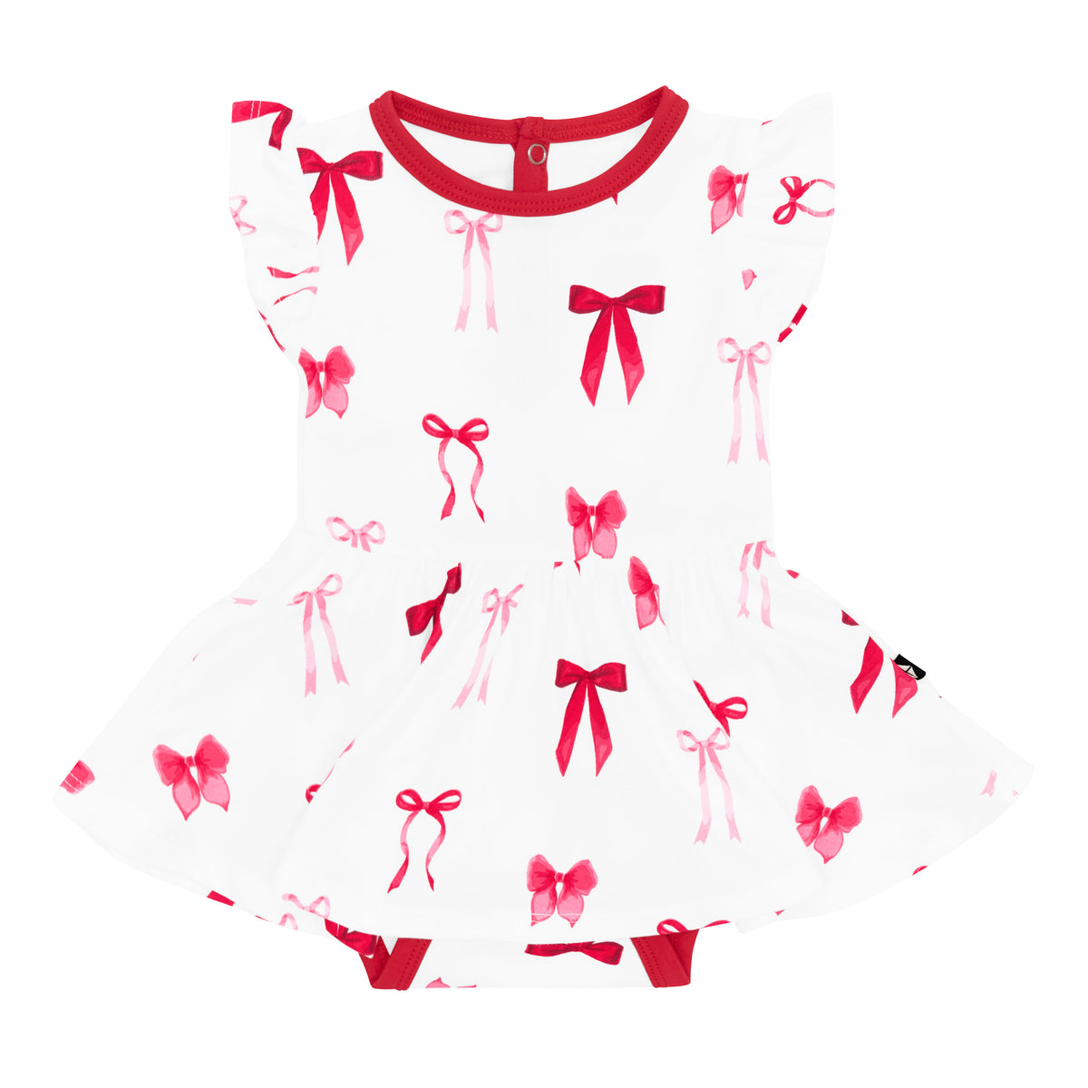 Product photo of the soft and flowy Twirl Bodysuit Dress in Small Love Bow