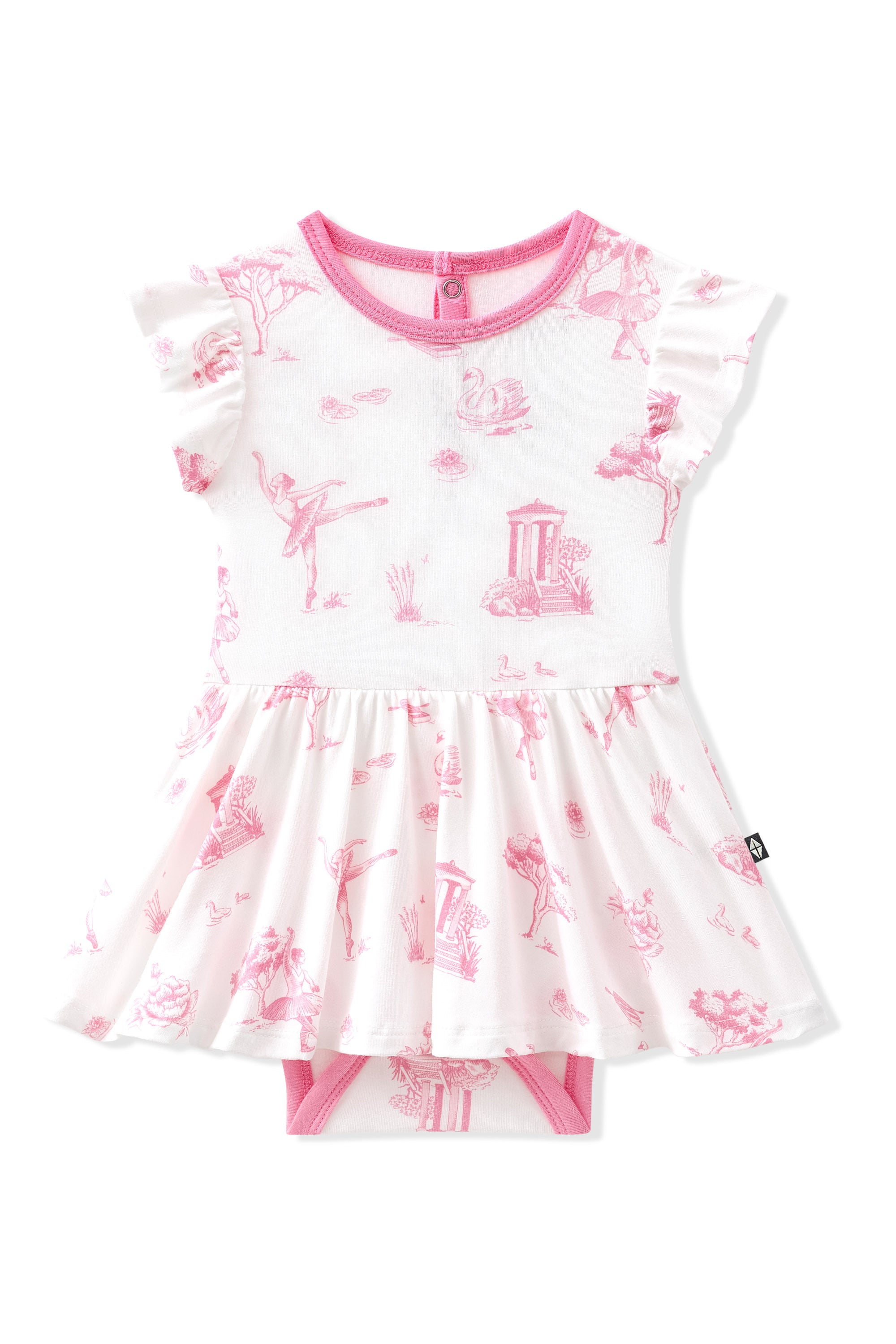 Product photo of the Twirl Bodysuit Dress in Toile Ballet on a white surface