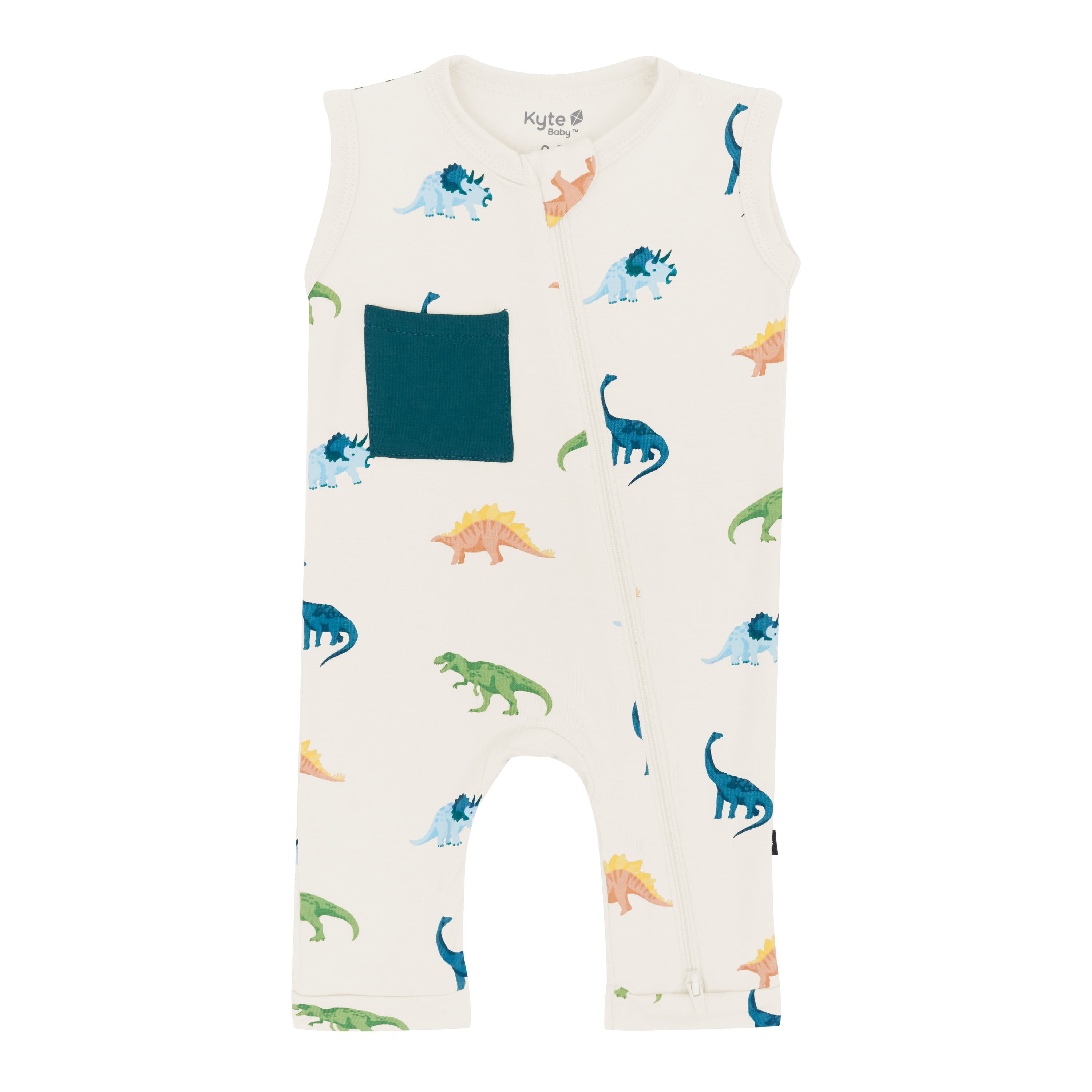 Kyte Baby Zippered Sleeveless Romper in Ecru Roar