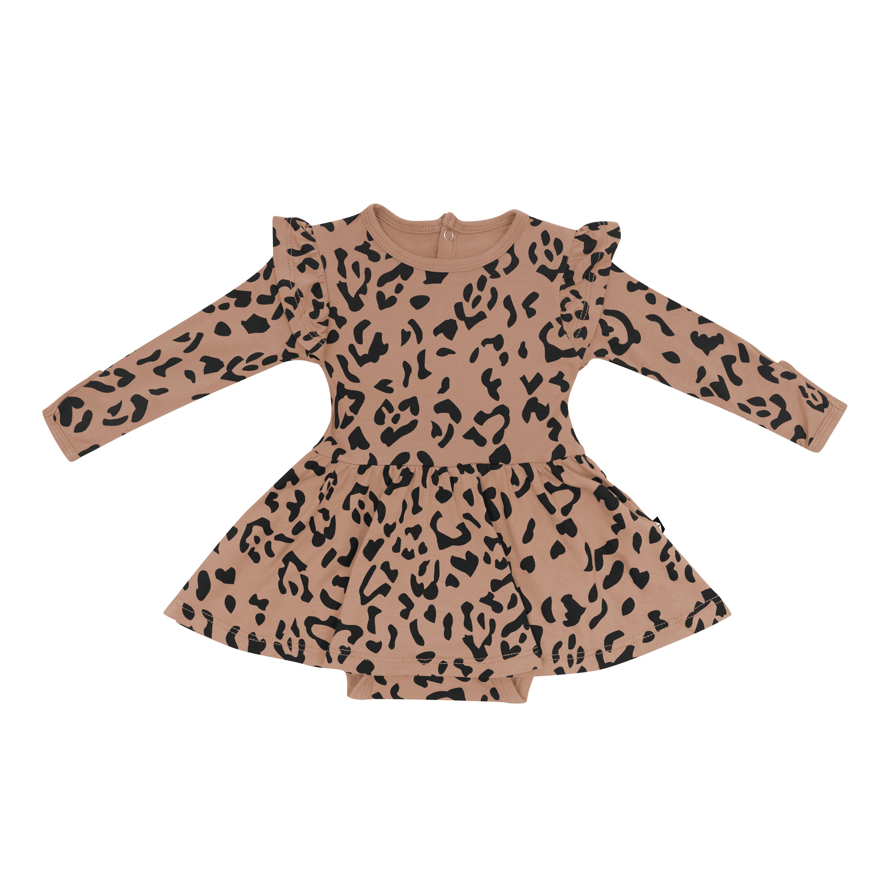 Product photo of the Long Sleeve Twirl Bodysuit Dress in Latte Leopard