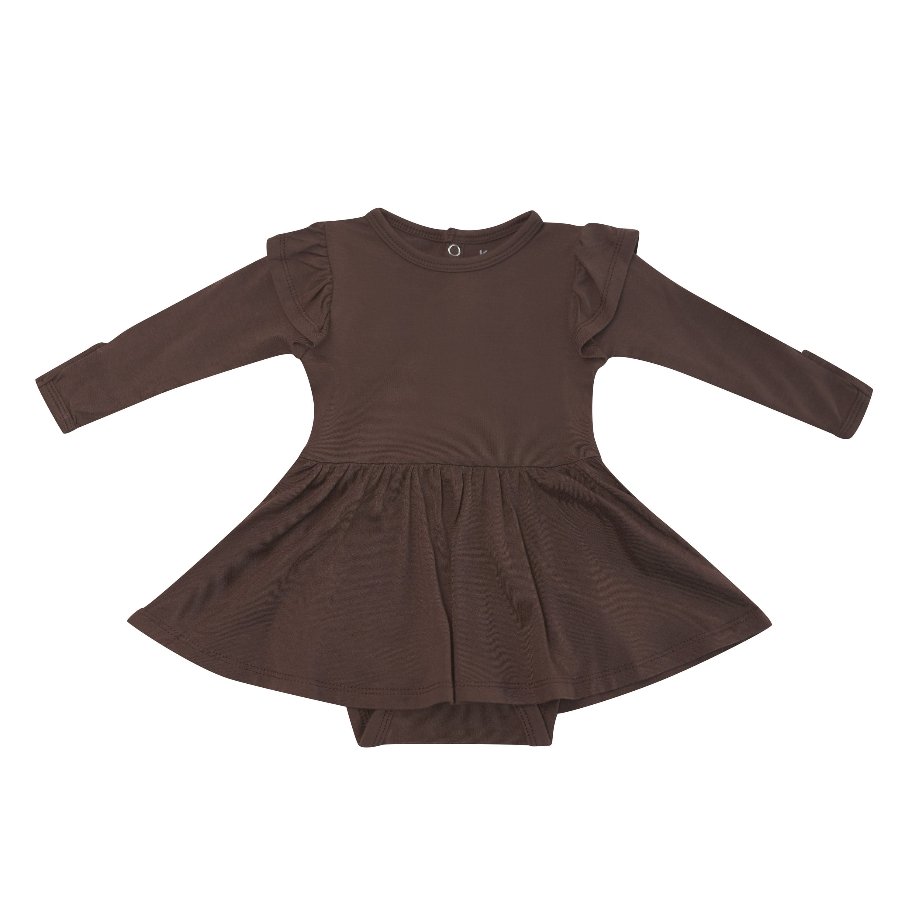 Product photo of the Long Sleeve Twirl Bodysuit Dress in Espresso