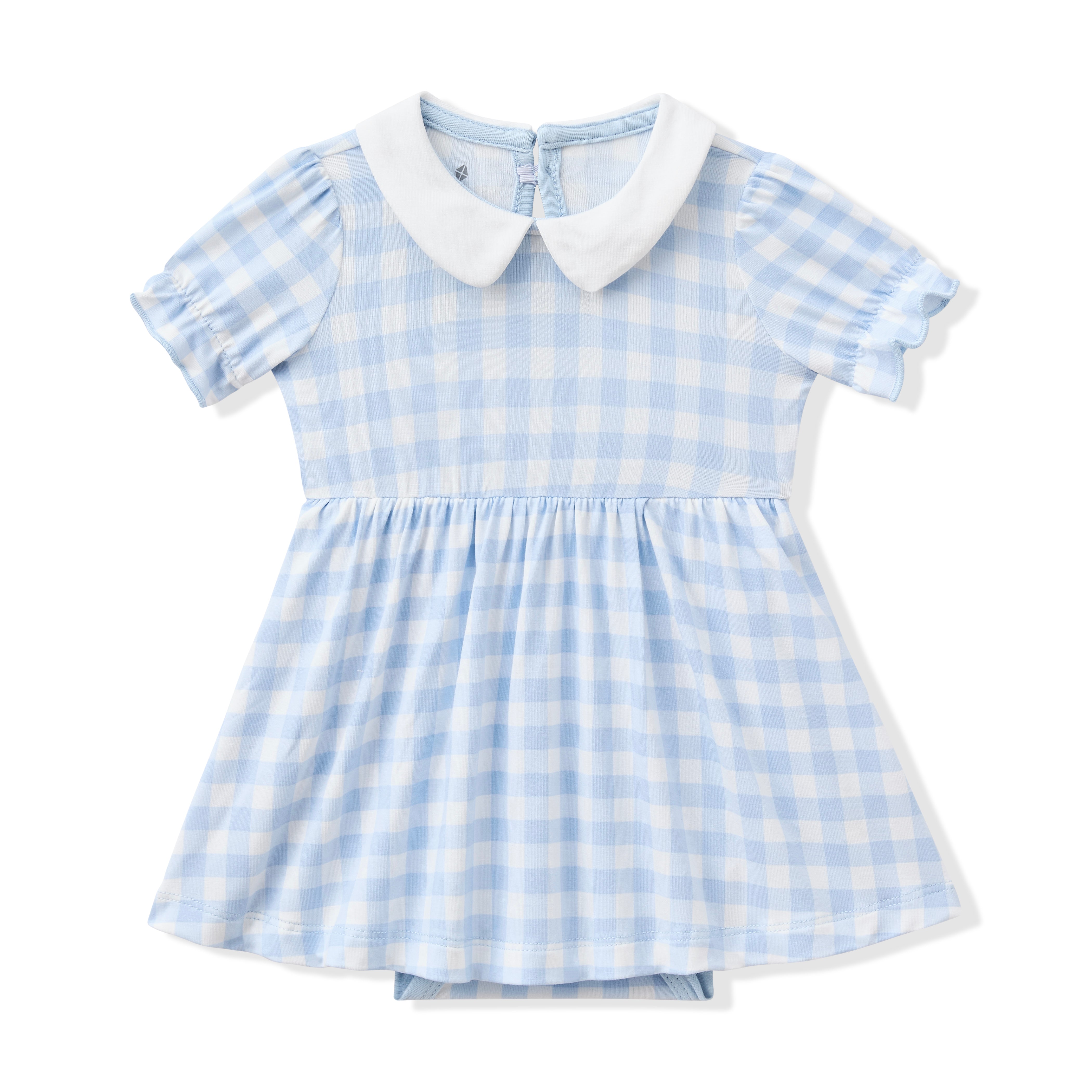 Product photo of the Peter Pan Collar Bodysuit Dress in Gingham Breeze