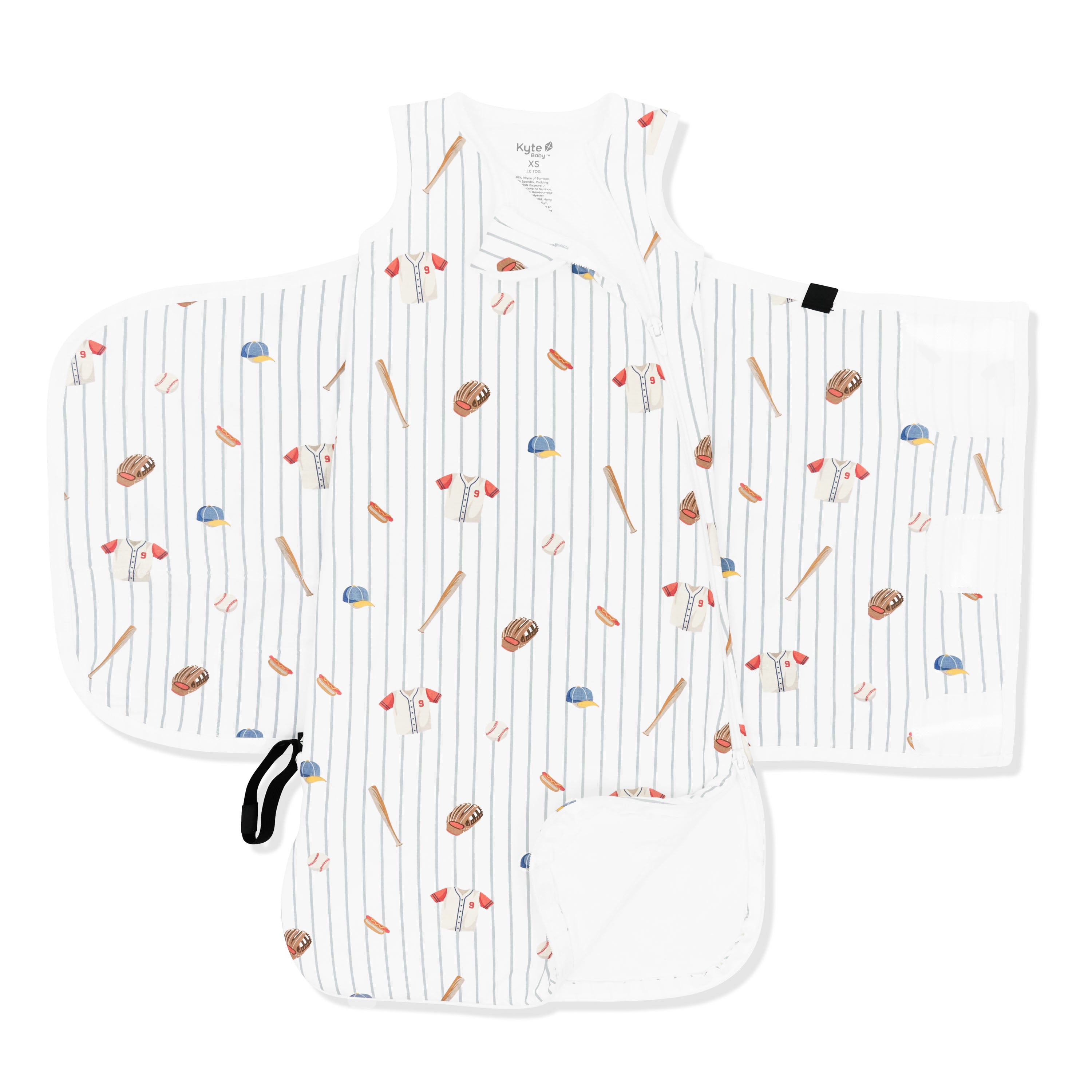 Double zipper shown on an unswaddled Sleep Bag Swaddler in Home Run 1.0