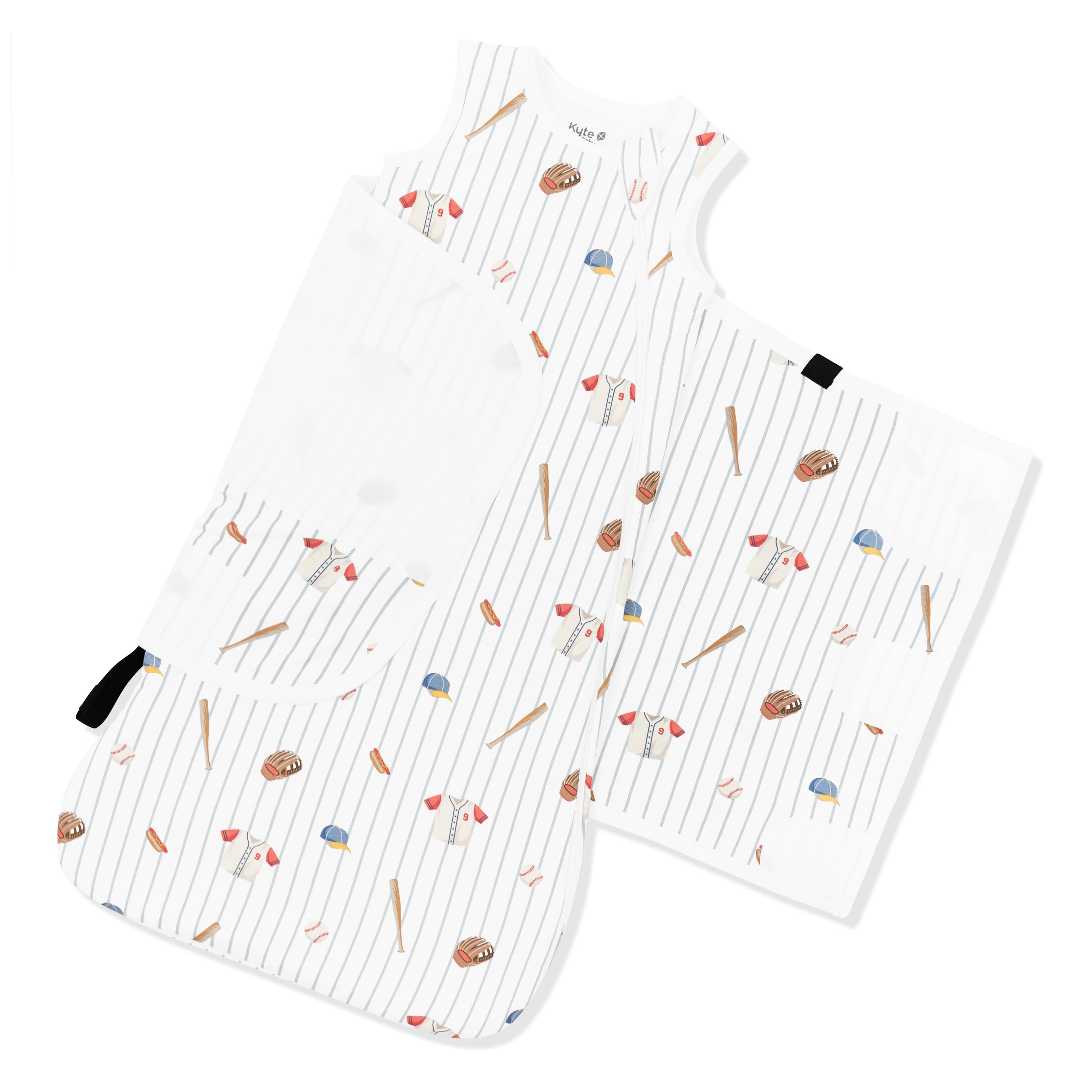 Adjustable swaddle wrap shown on an unswaddled Sleep Bag Swaddler in Home Run 1.0