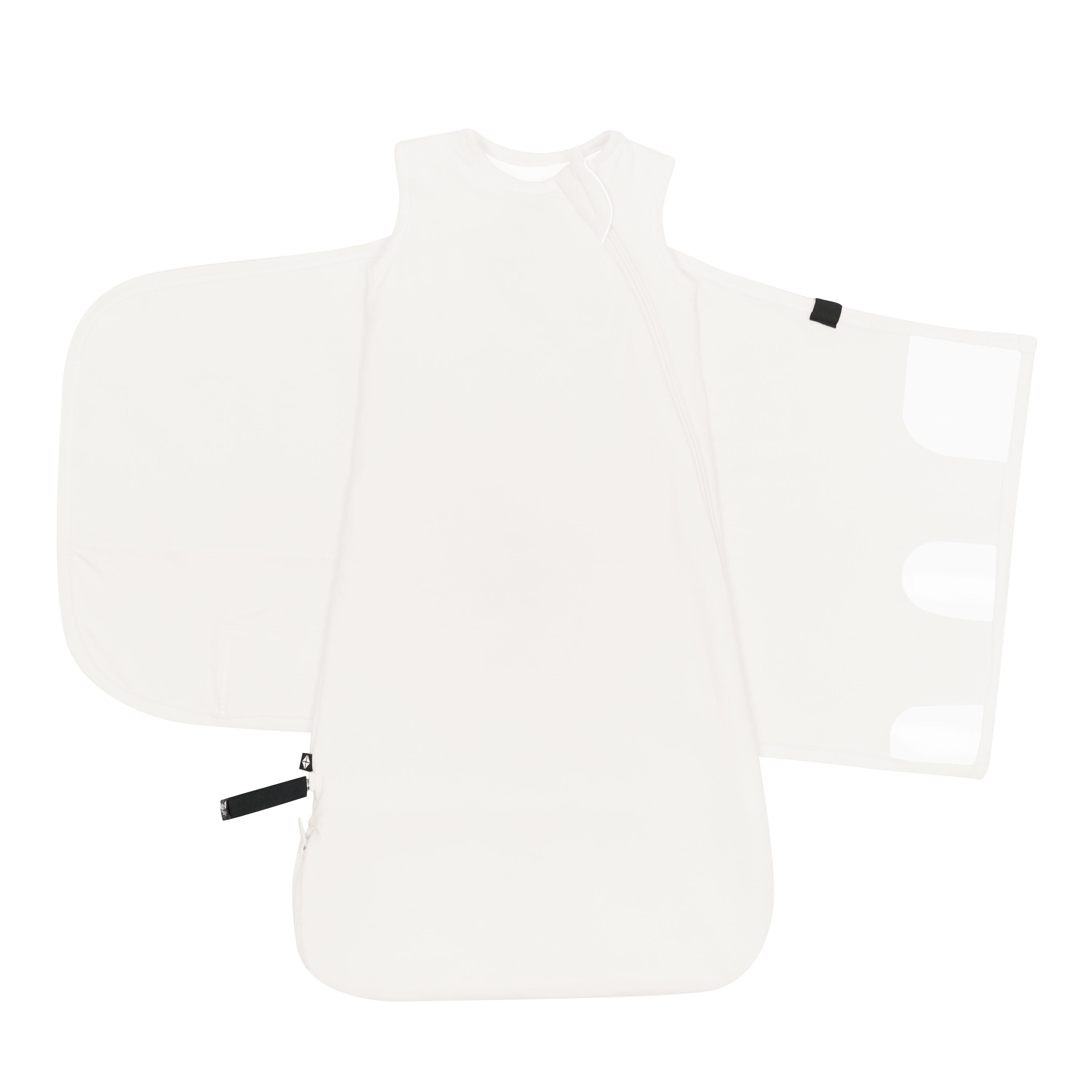 Sleep Bag Swaddler in Cloud 1.0 shown unswaddled with the elastic band visible as well as the adjustable velcro on the swaddle portion