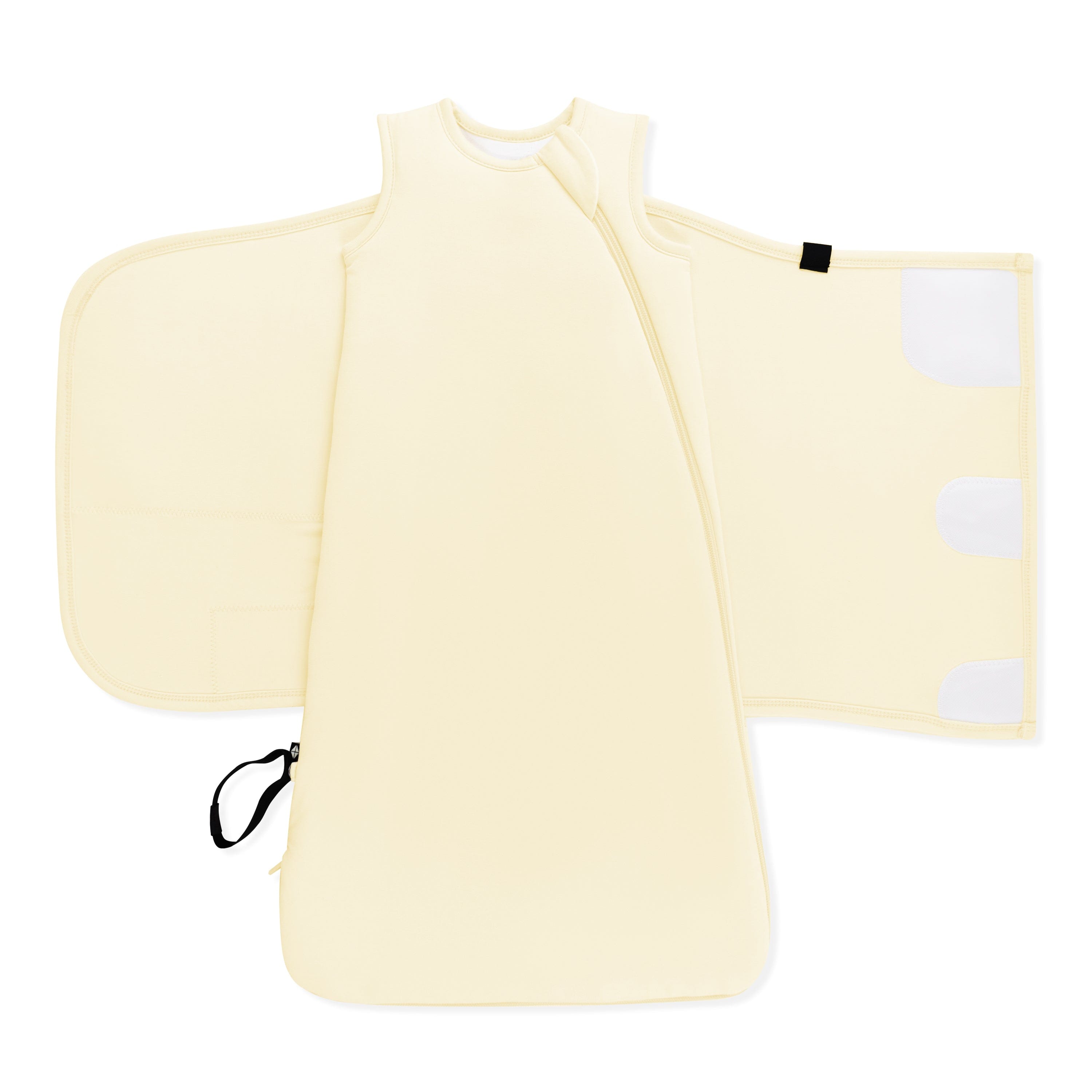 The adjustable velcro shown on an unswaddled Sleep Bag Swaddler in Chamomile 1.0