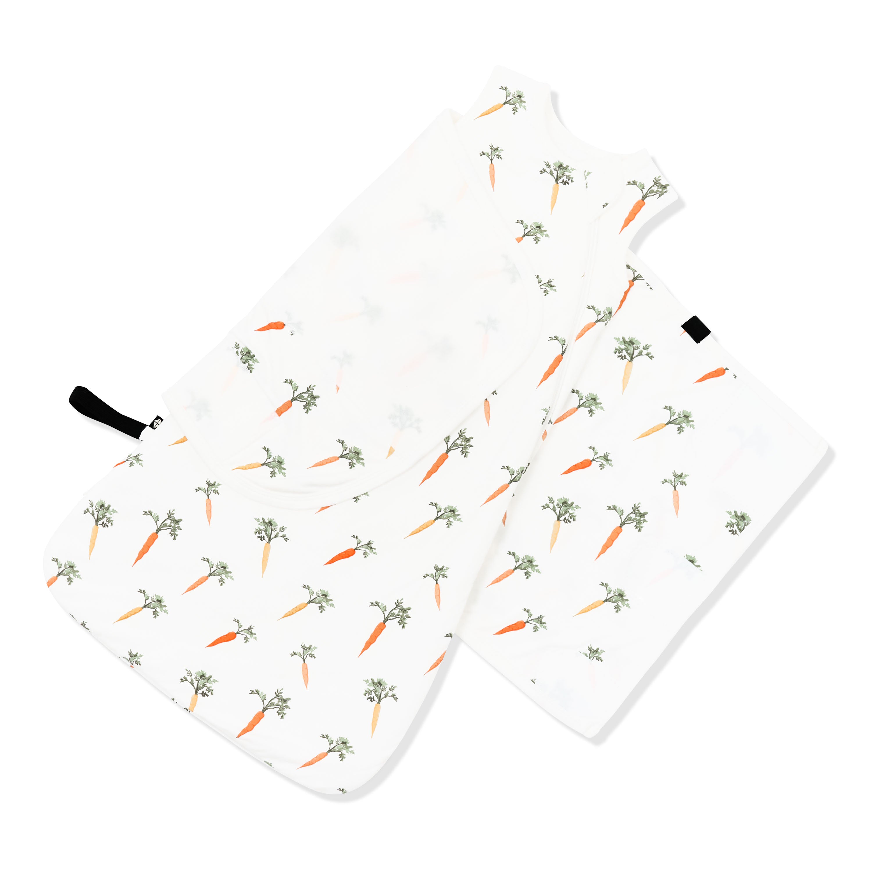 Adjustable swaddle wrap shown on an unswaddled Sleep Bag Swaddler in Carrot 1.0