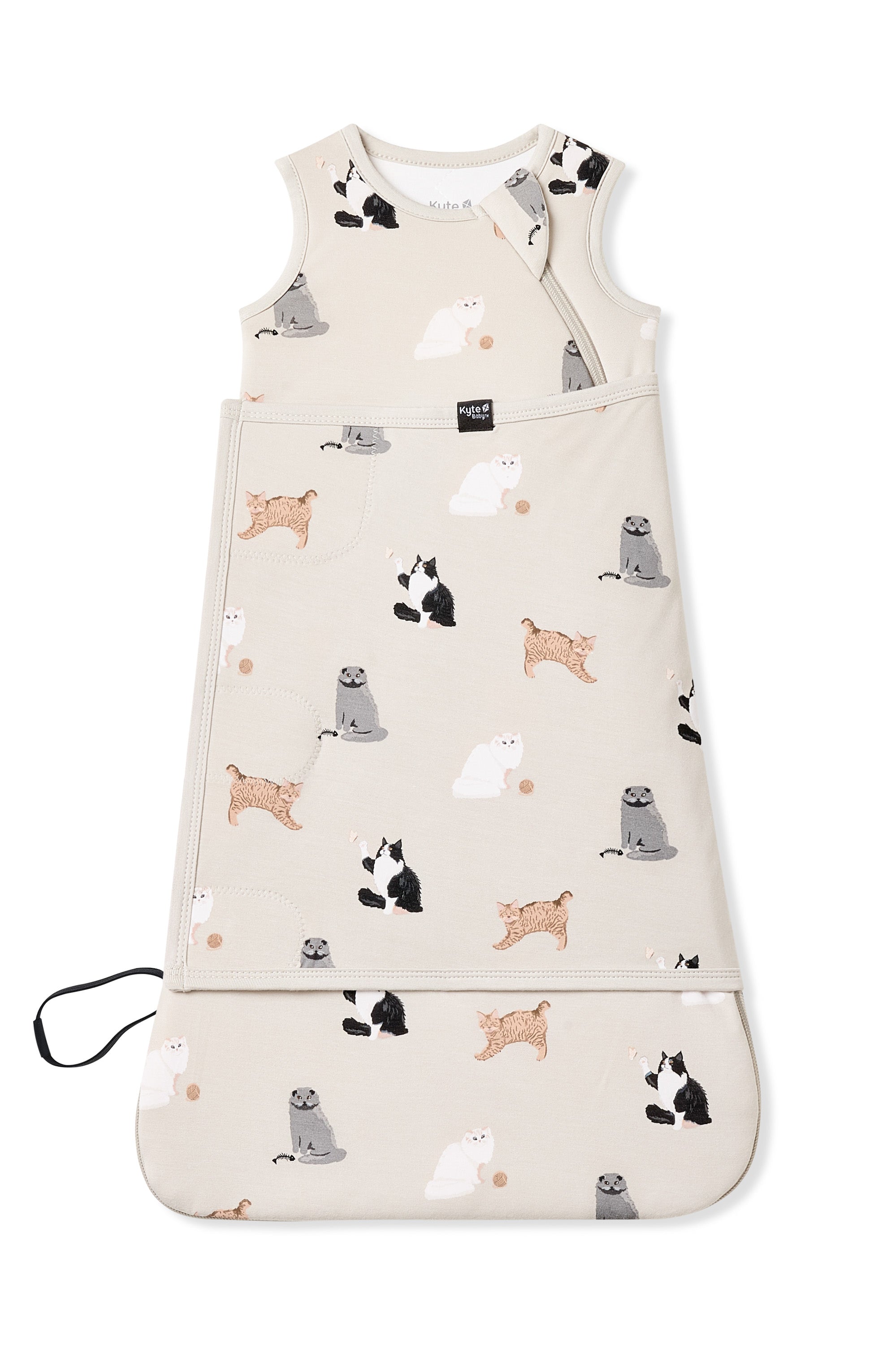 Sleep Bag Swaddler in Fluffy Cat 1.0 shown swaddled