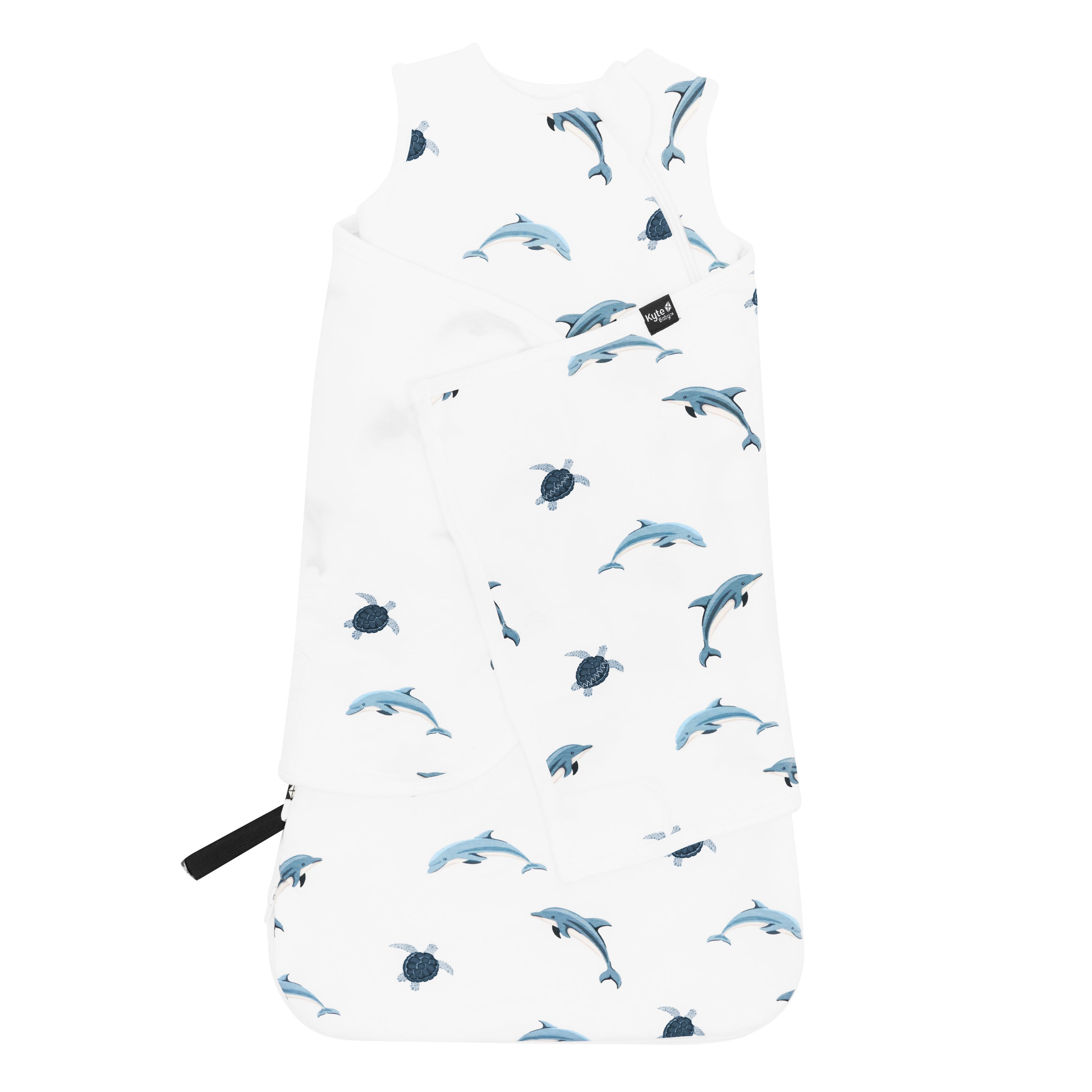 Sleep Bag Swaddler in Dolphin 1.0 shown swaddled