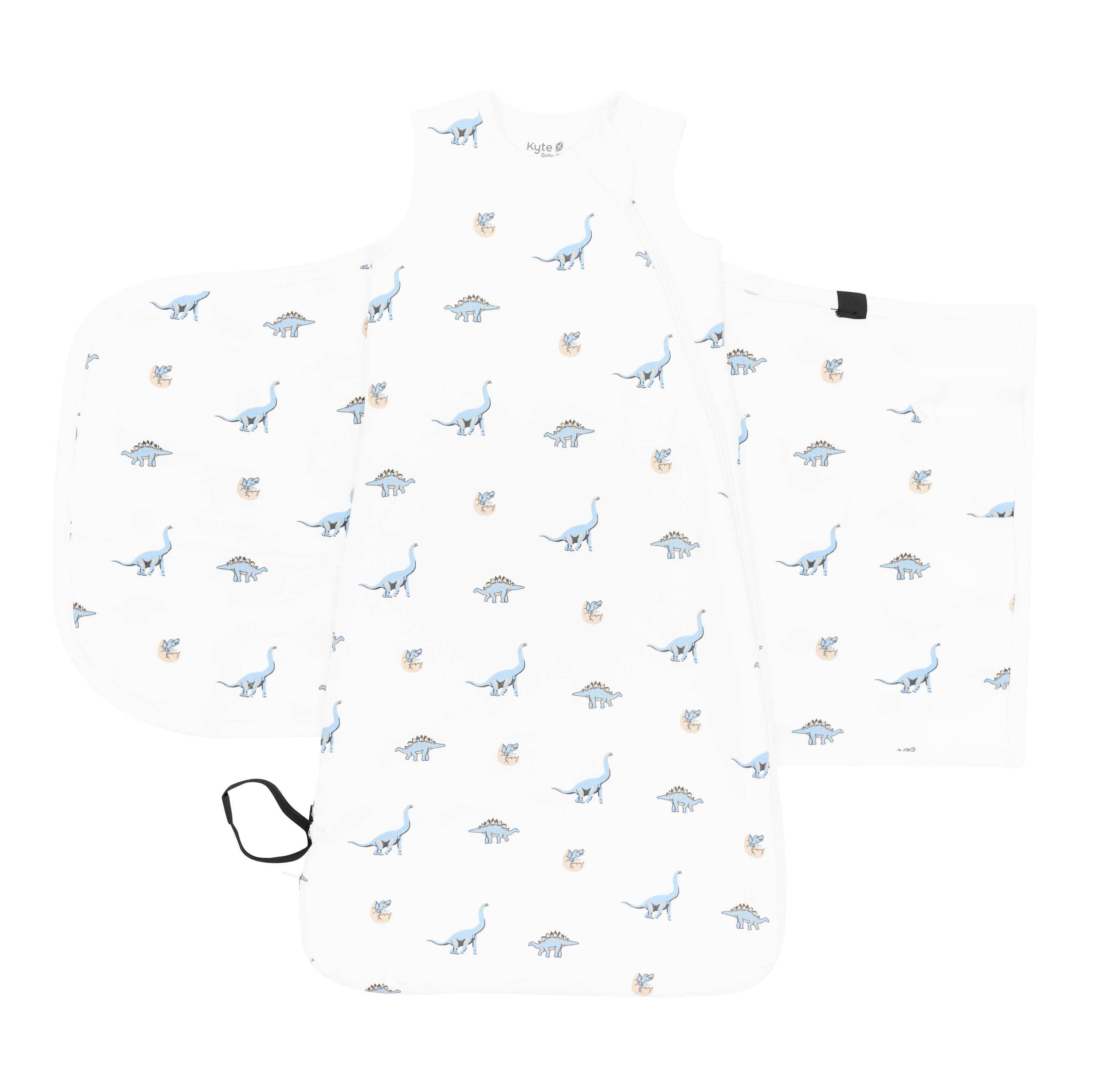 Sleep Bag Swaddler in Jurassic 1.0 shown unswaddled with the adjustable velcro visible