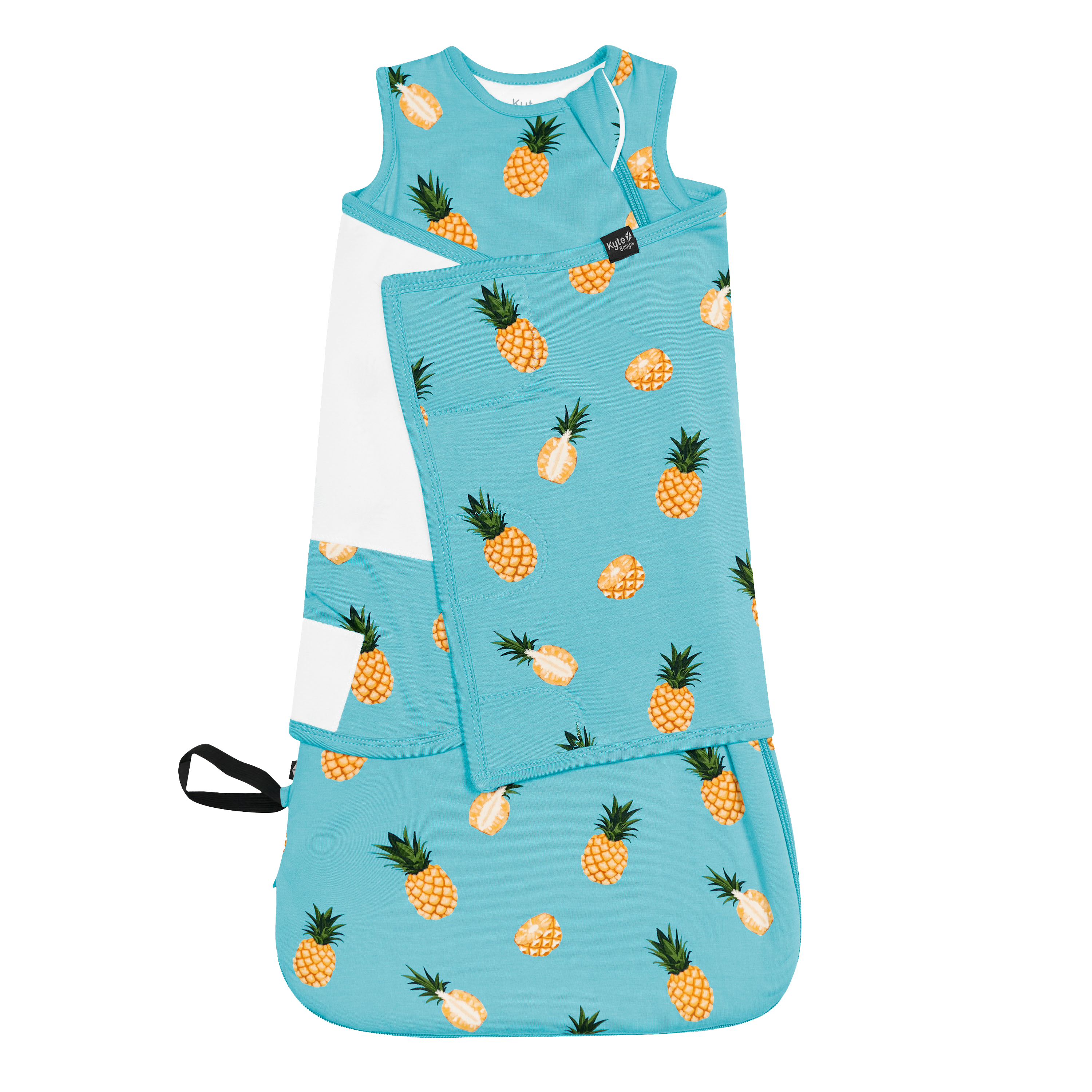 Sleep Bag Swaddler in Pineapple 1.0 shown swaddled