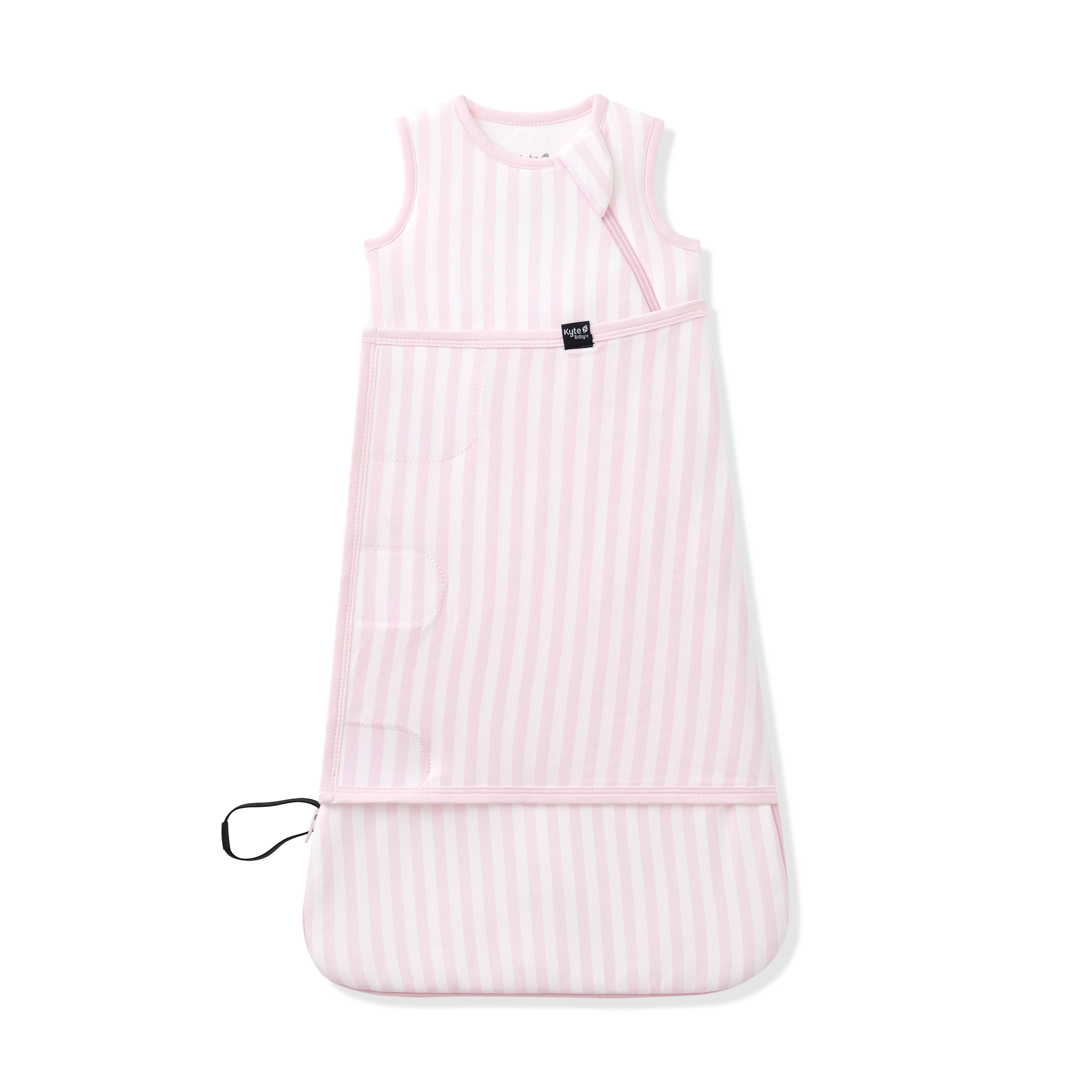 Sleep Bag Swaddler in Small Sakura Stripe 1.0 shown swaddled