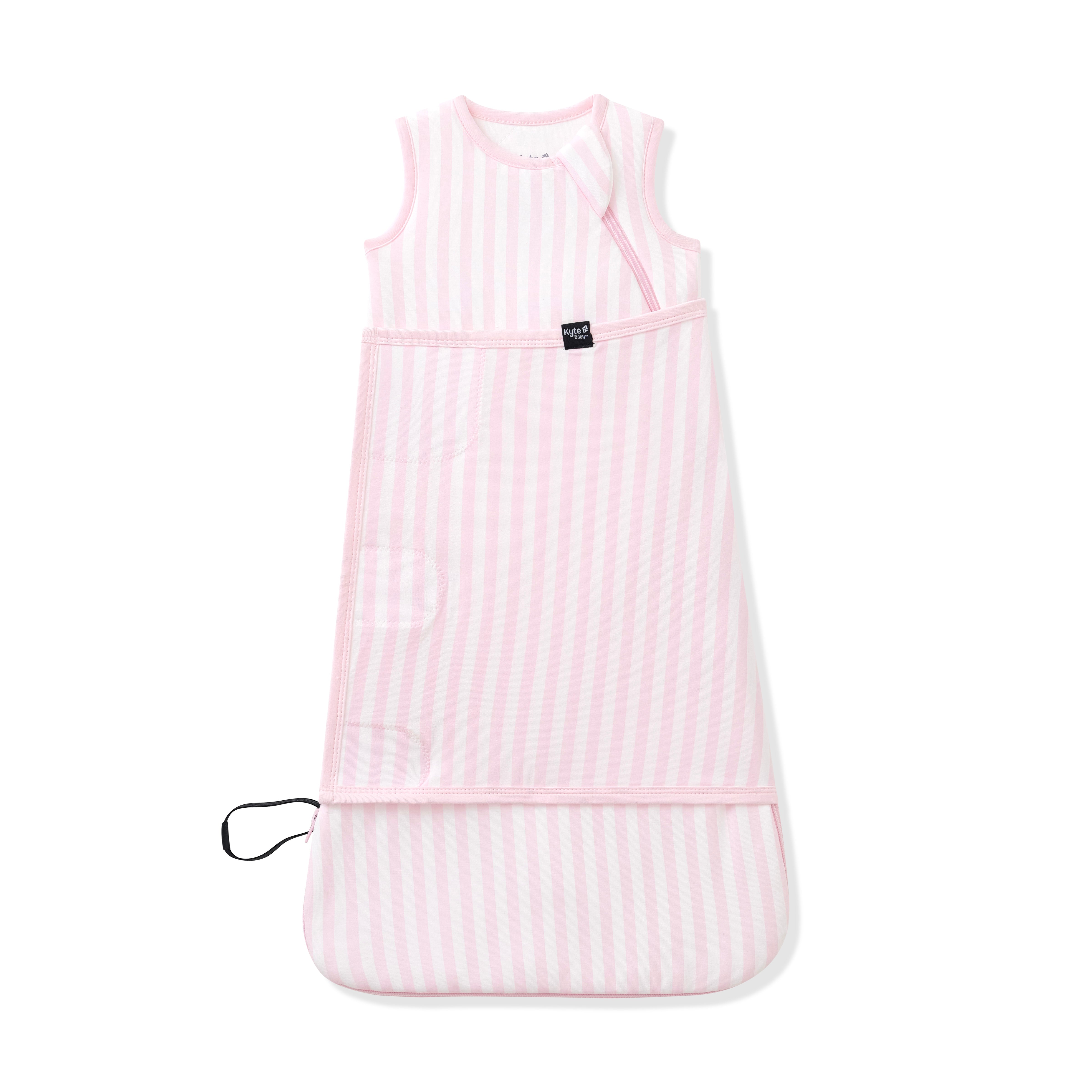 Sleep Bag Swaddler in Small Sakura Stripe 1.0 shown swaddled
