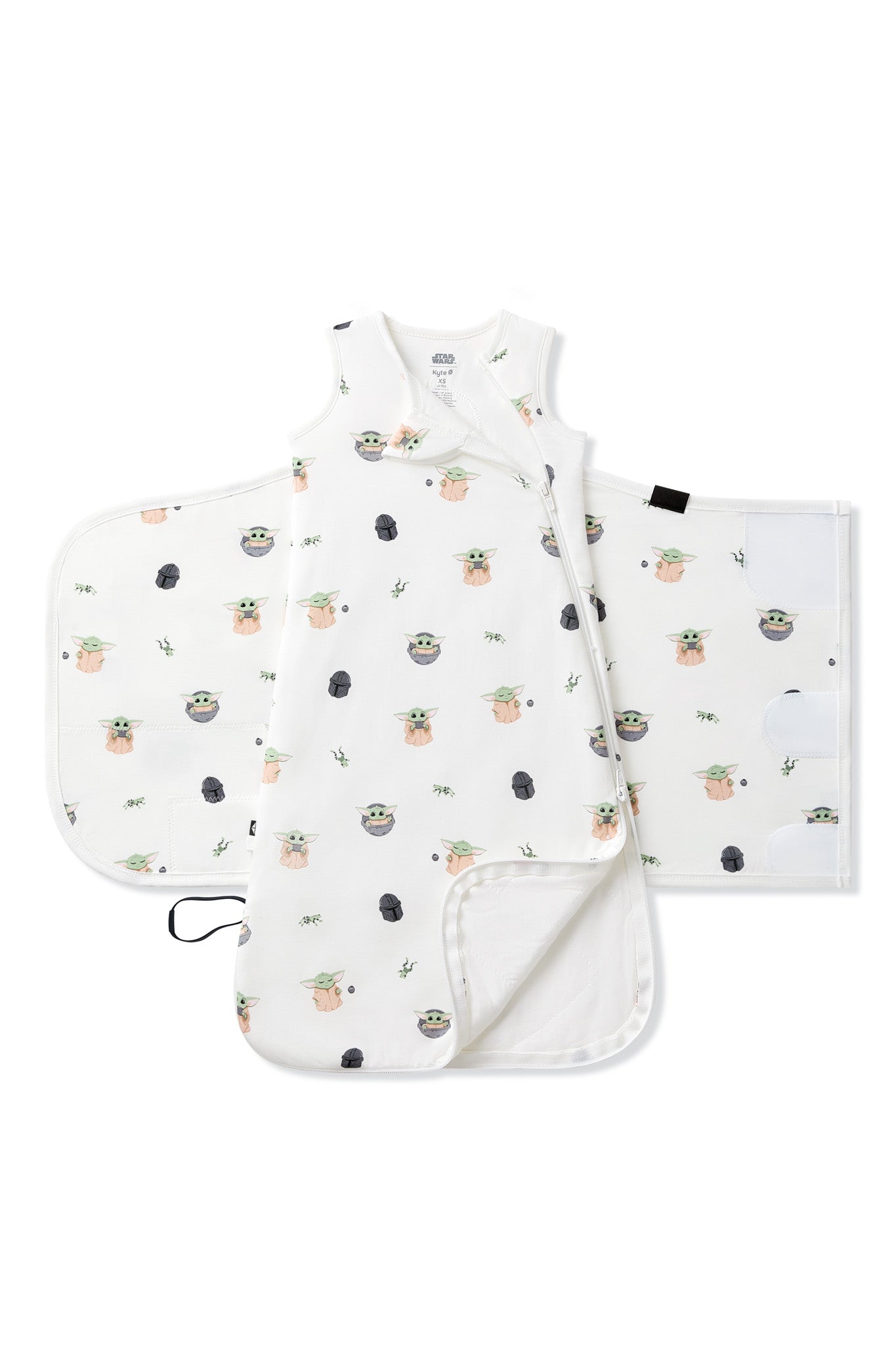 Double zipper shown on an unswaddled Sleep Bag Swaddler in Grogu™ 1.0