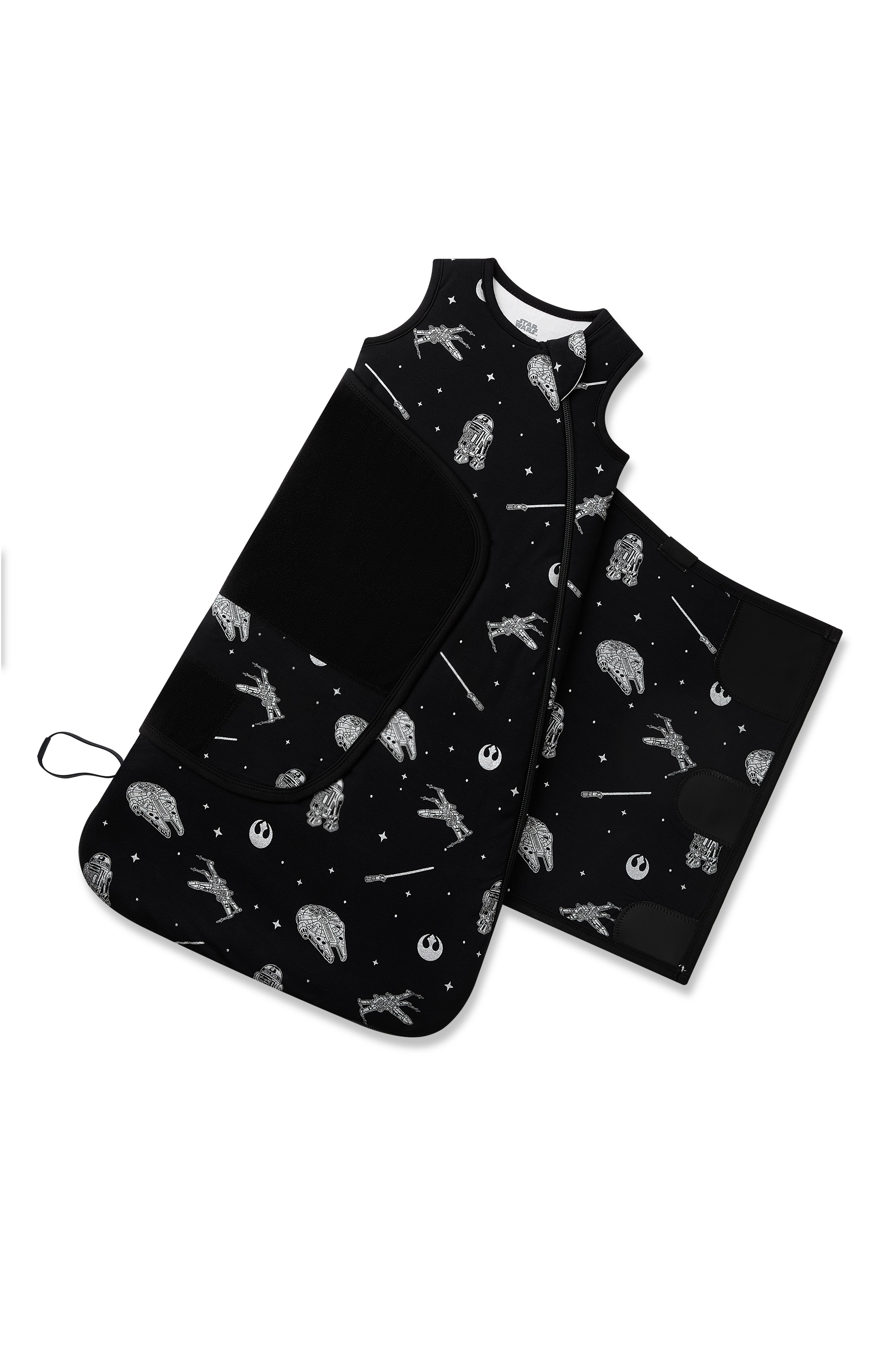 Adjustable velcro swaddle shown on an unswaddled Sleep Bag Swaddler in STAR WARS™ 1.0