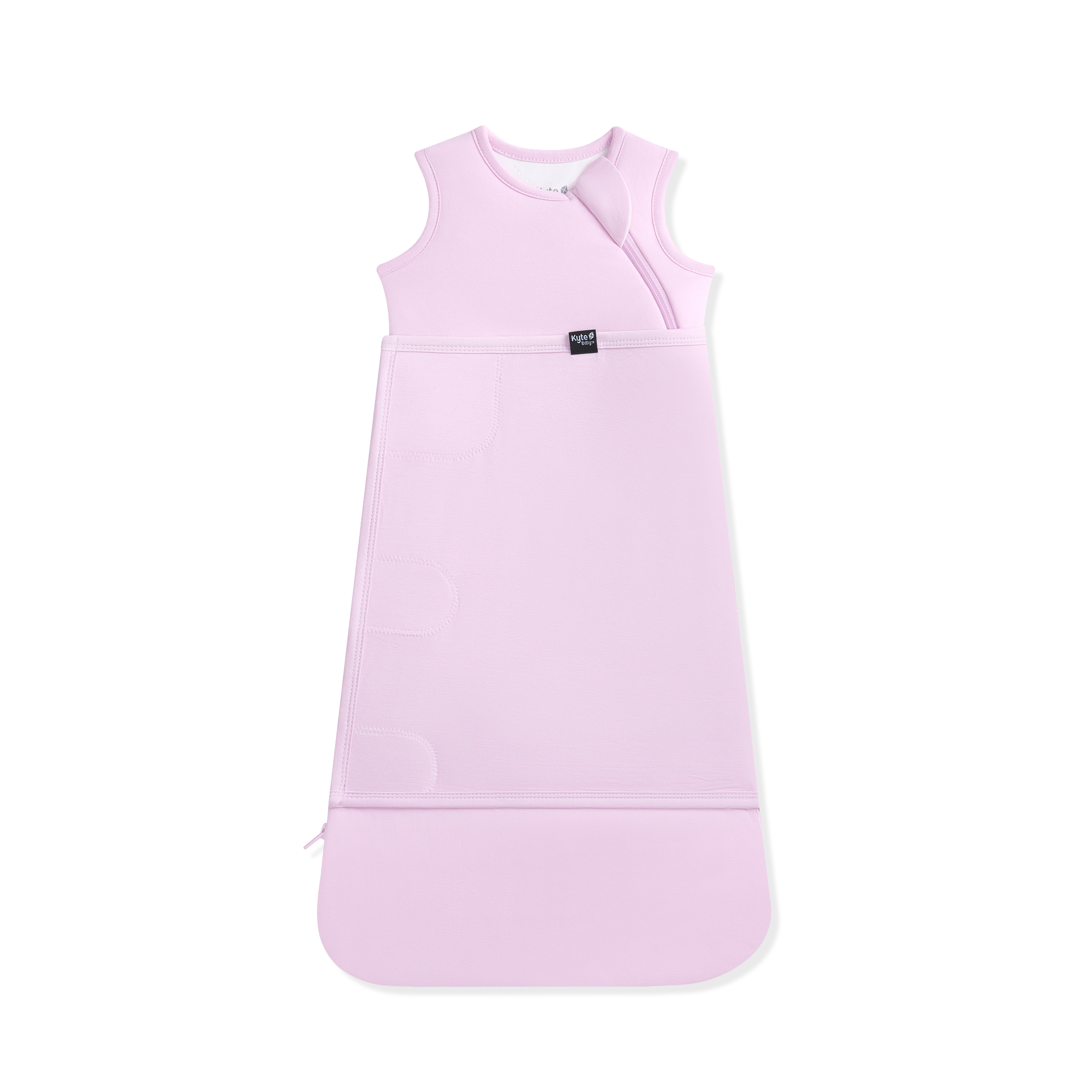 Purple sleep bag swaddler with a kyte baby logo on a white background