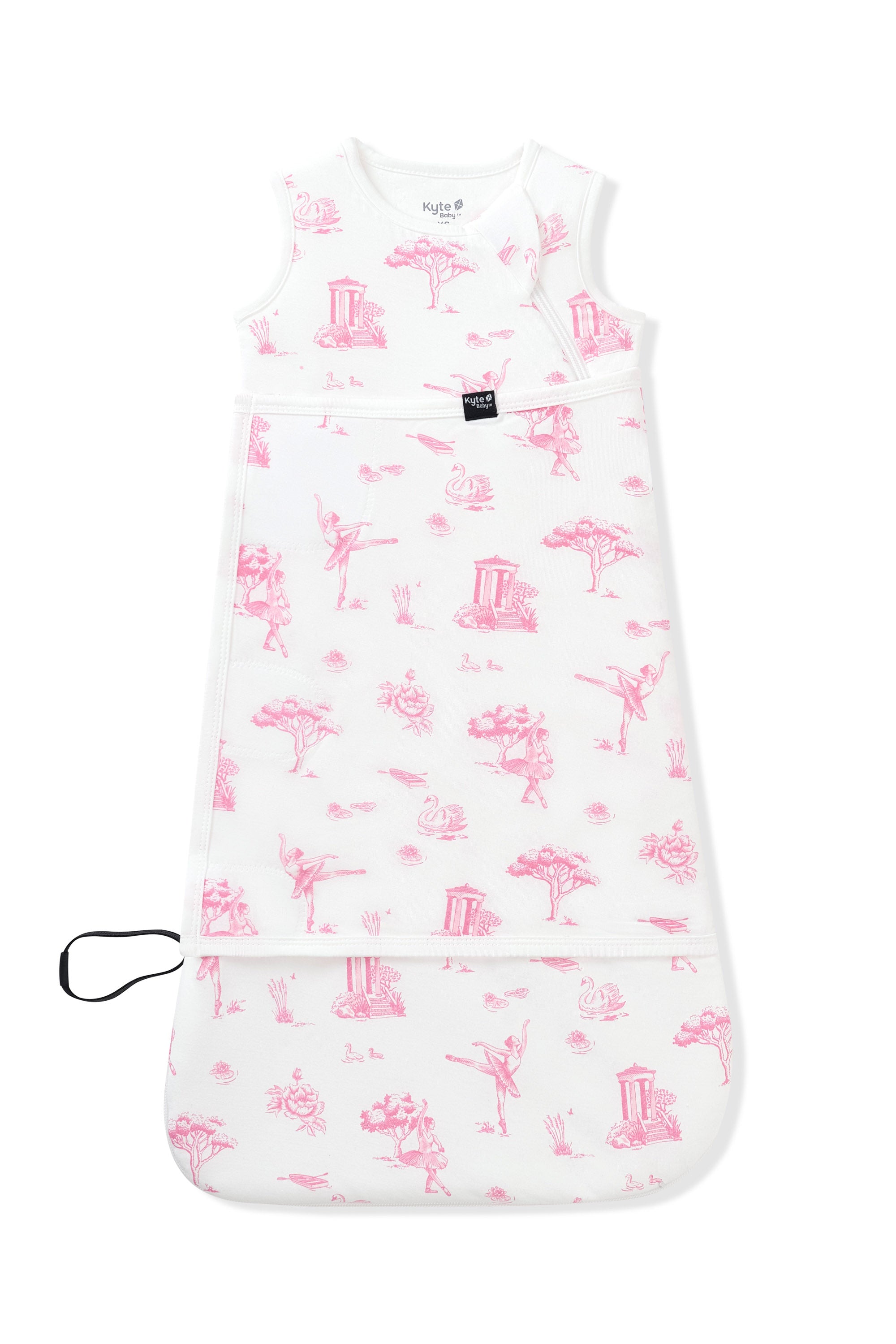 Sleep Bag Swaddler in Toile Ballet 1.0 shown swaddled