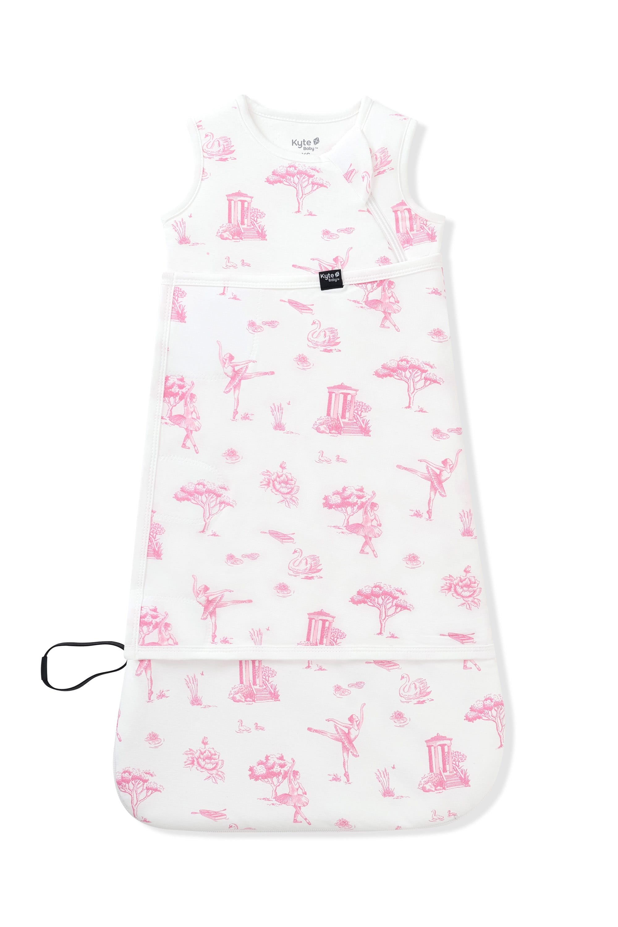 Sleep Bag Swaddler in Toile Ballet 1.0 shown swaddled