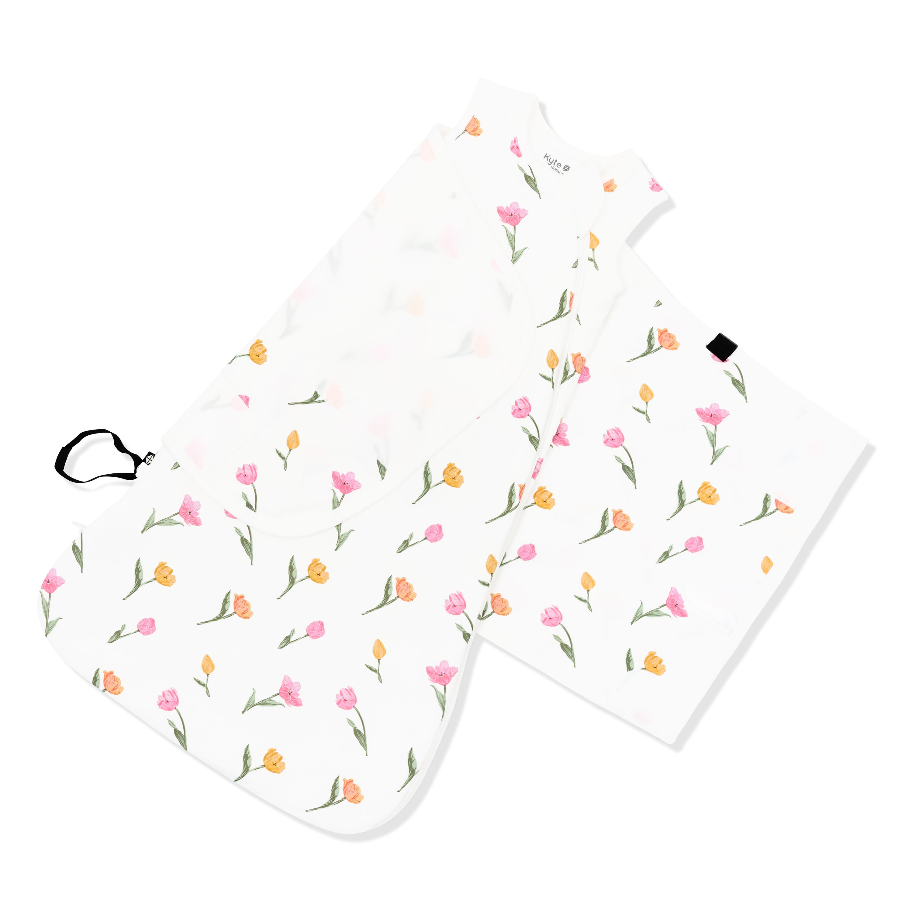 Adjustable velcro wrap shown on an unswaddled Sleep Bag Swaddler in Tulip 1.0