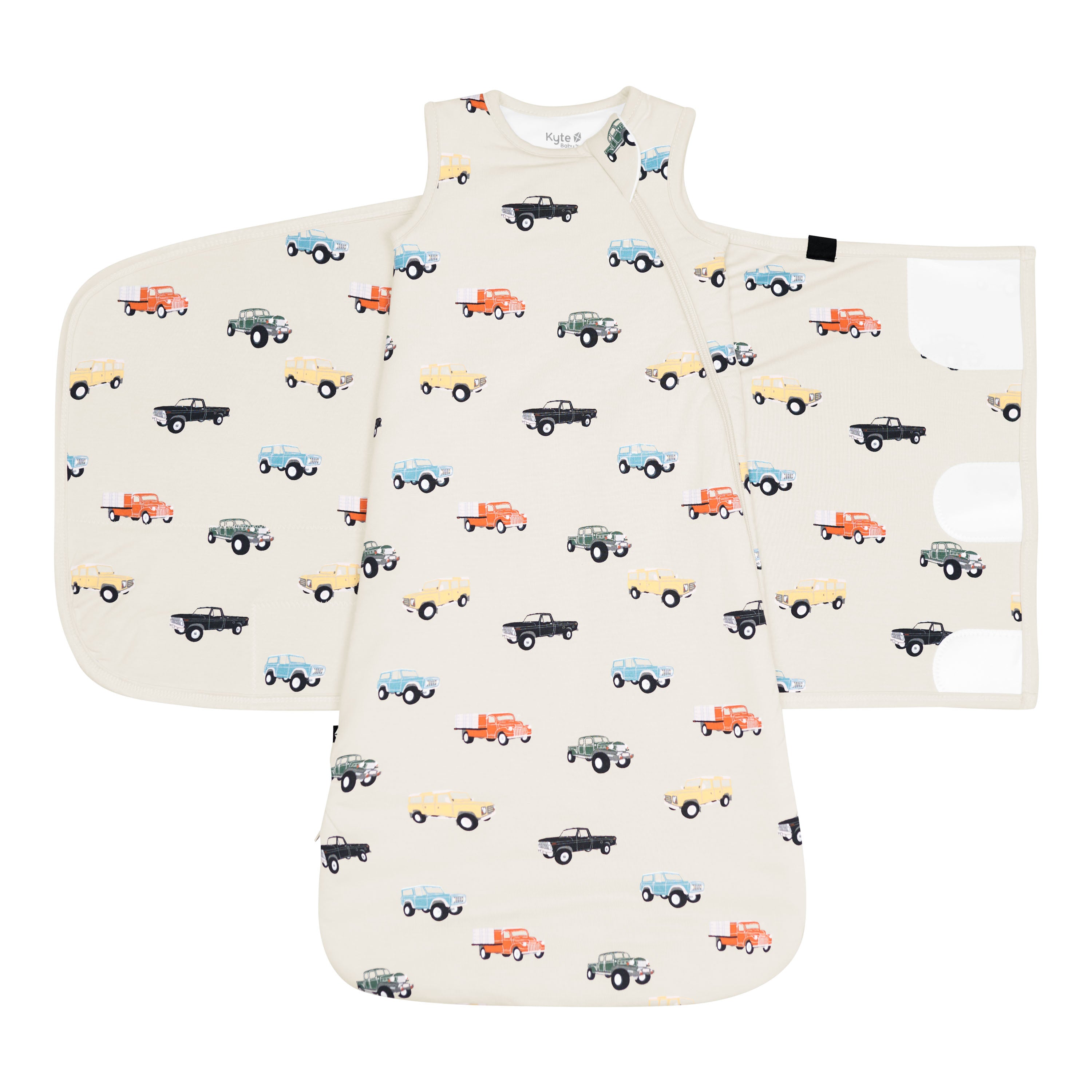 Adjustable Velcro Band on Sleep Bag Swaddler in Vintage Truck 1.0
