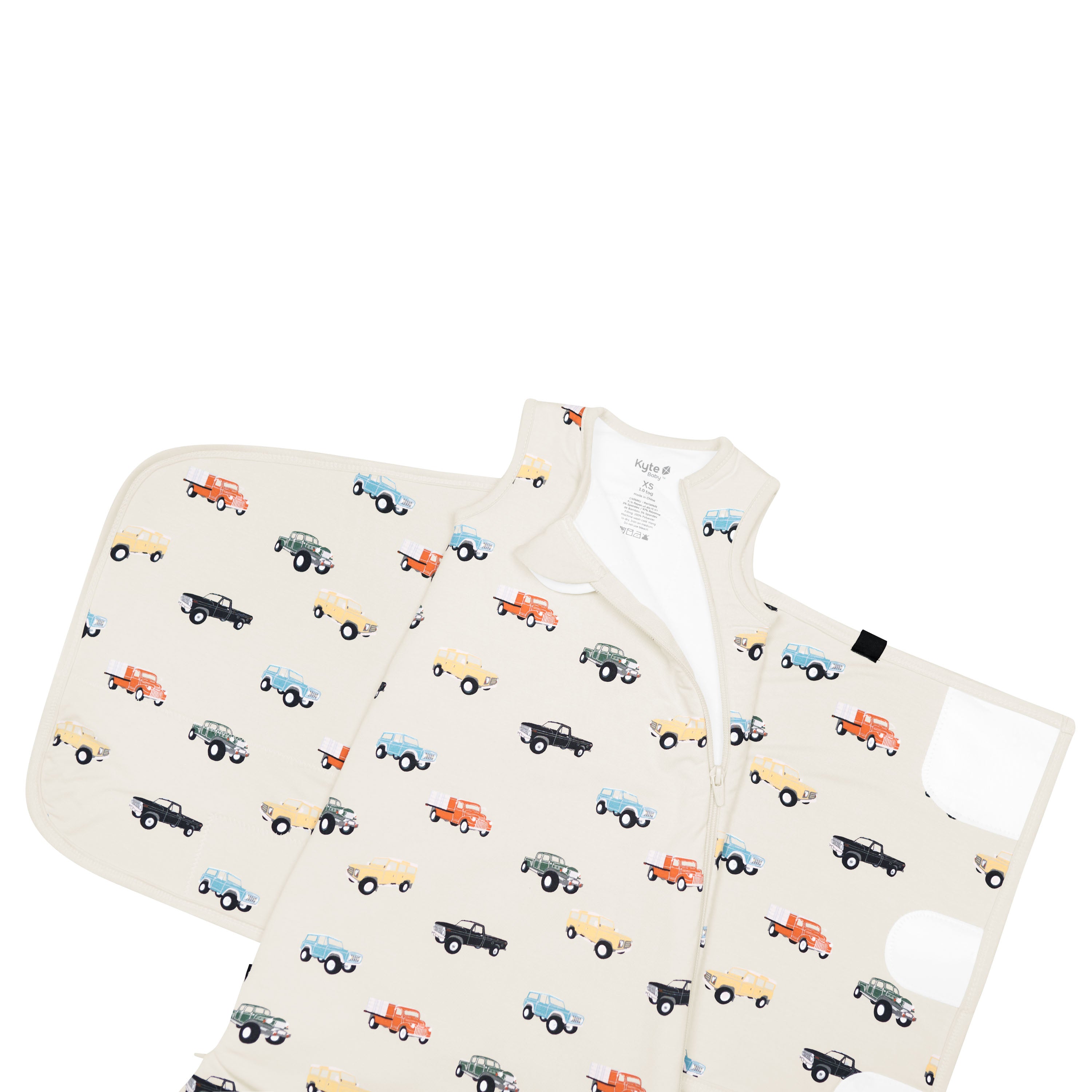 Zipper garage on TOG 1.0 Sleep Bag Swaddler in Vintage Truck
