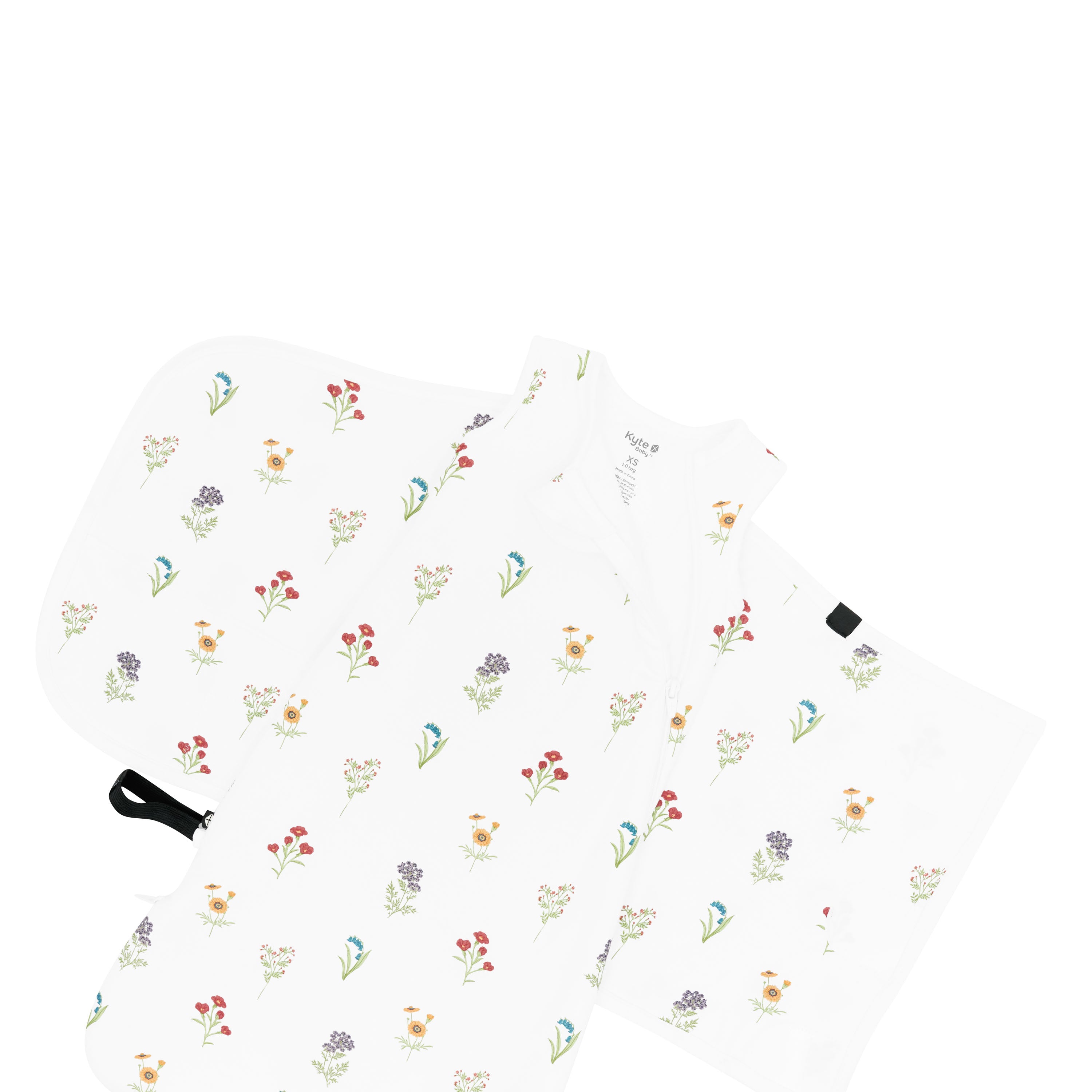 Sleep Bag Swaddler in Wildflower 1.0 close up on zipper garage/dual zipper