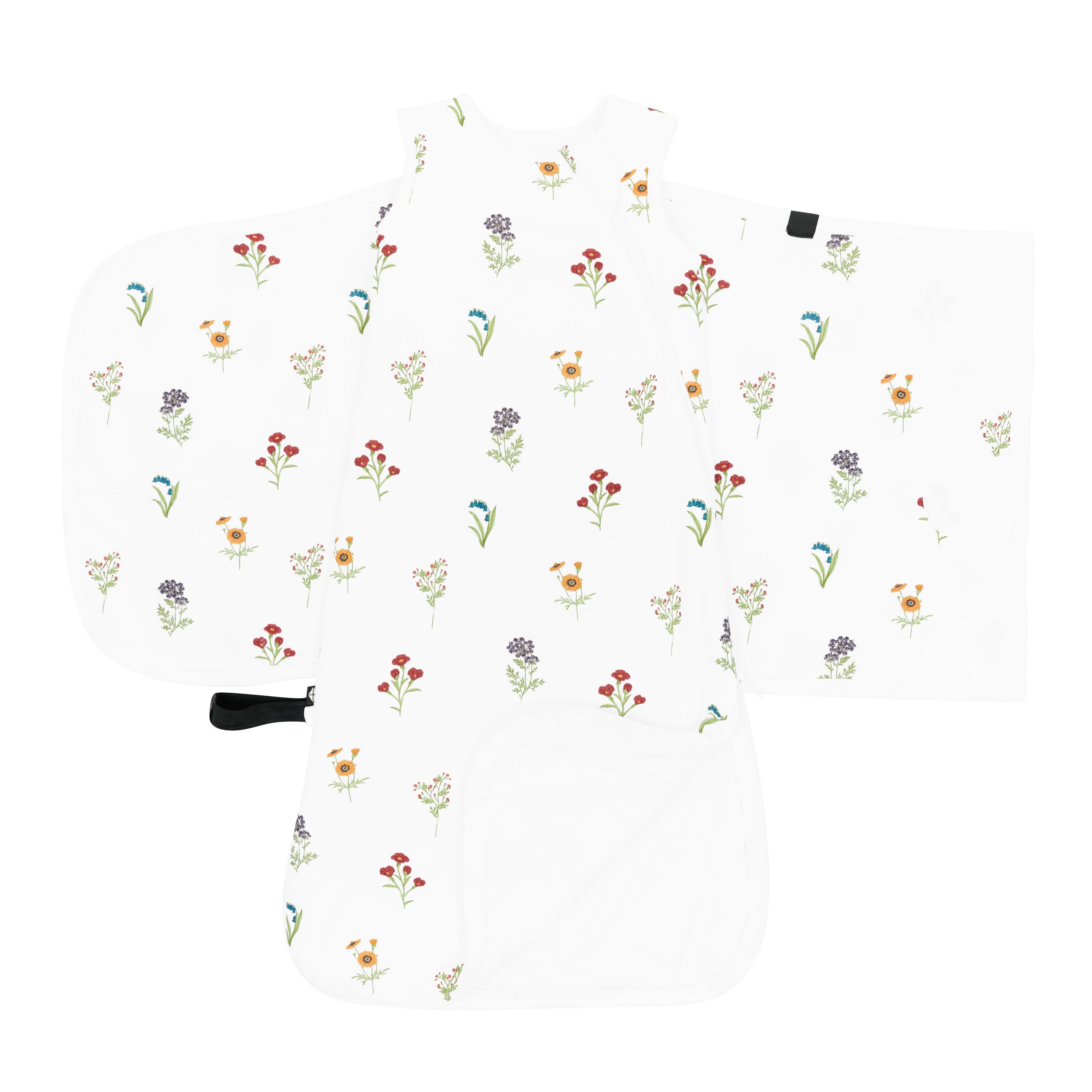 Sleep Bag Swaddler in Wildflower 1.0 shown unswaddled and bottom unzipped
