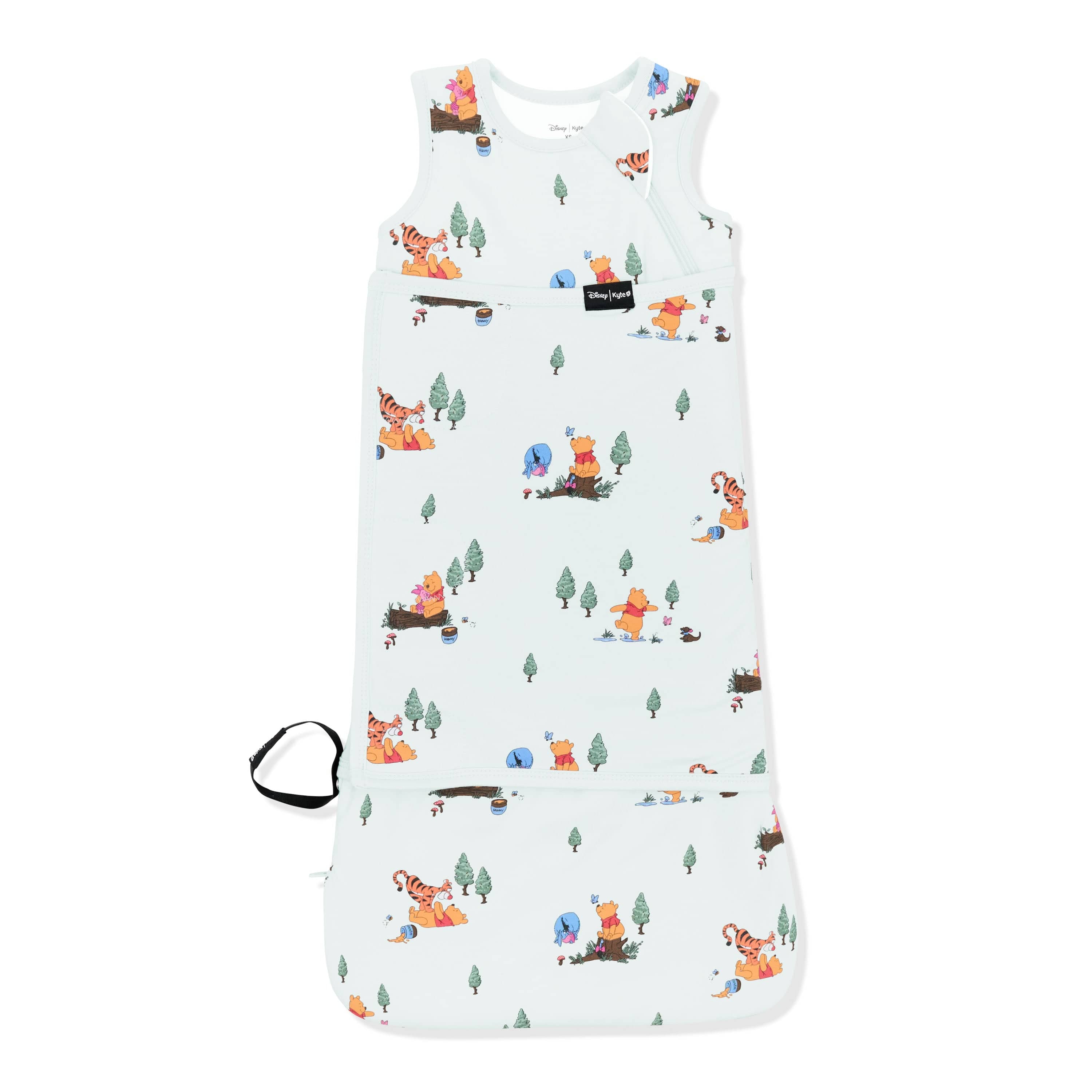 Sleep Bag Swaddler in Winnie the Pooh Hundred Acre Wood 1.0 shown swaddled