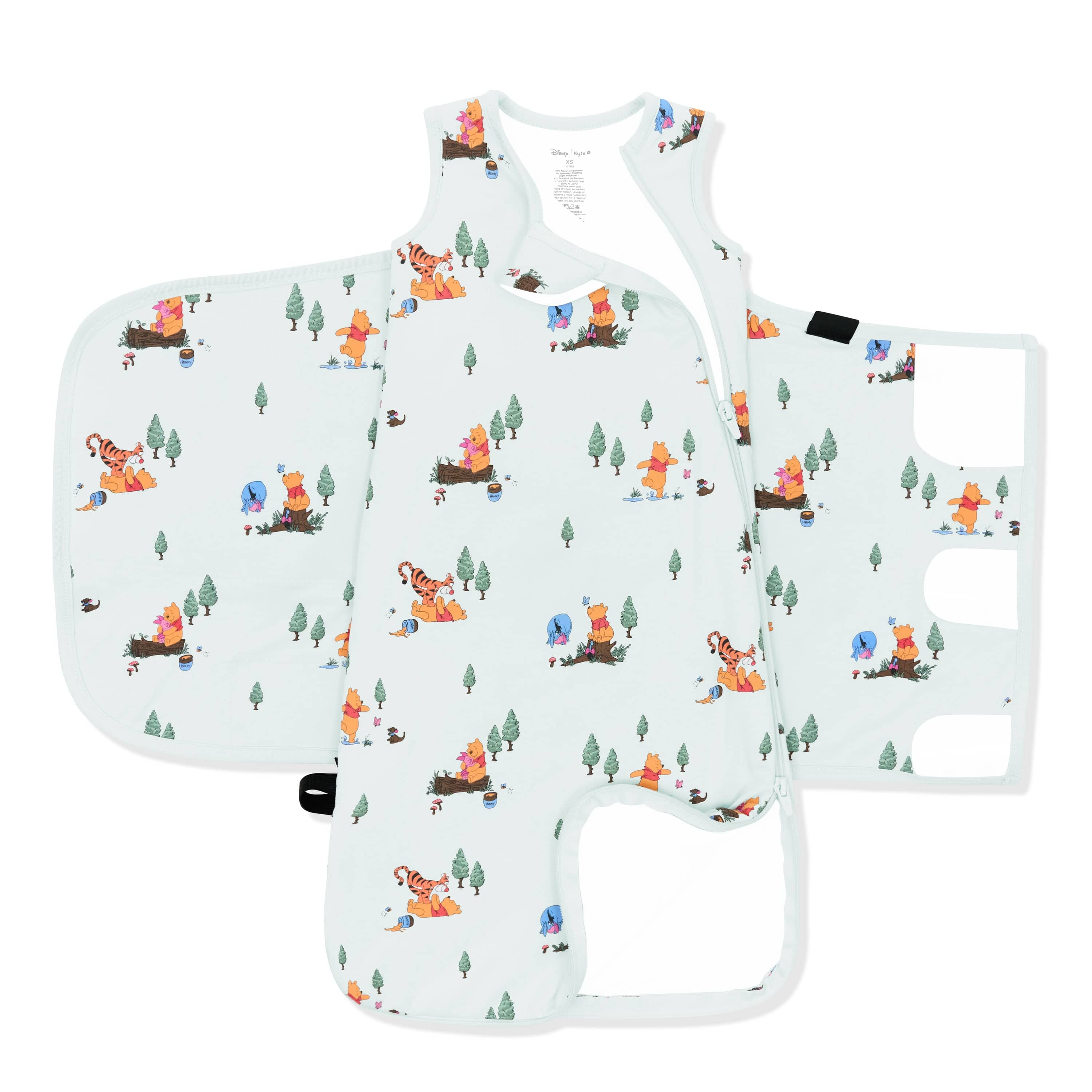 The double zipper shown on an unswaddled Sleep Bag Swaddler in Winnie the Pooh Hundred Acre Wood 1.0