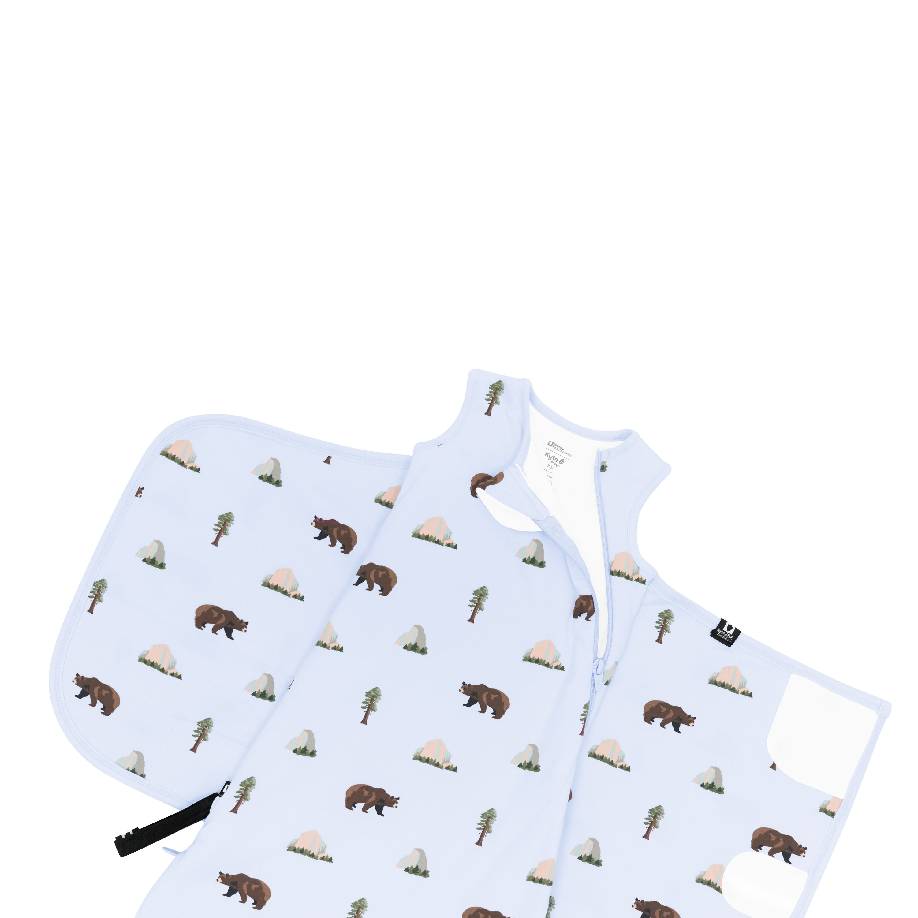 Sleep Bag Swaddler in Yosemite 1.0 close up on top unzipped