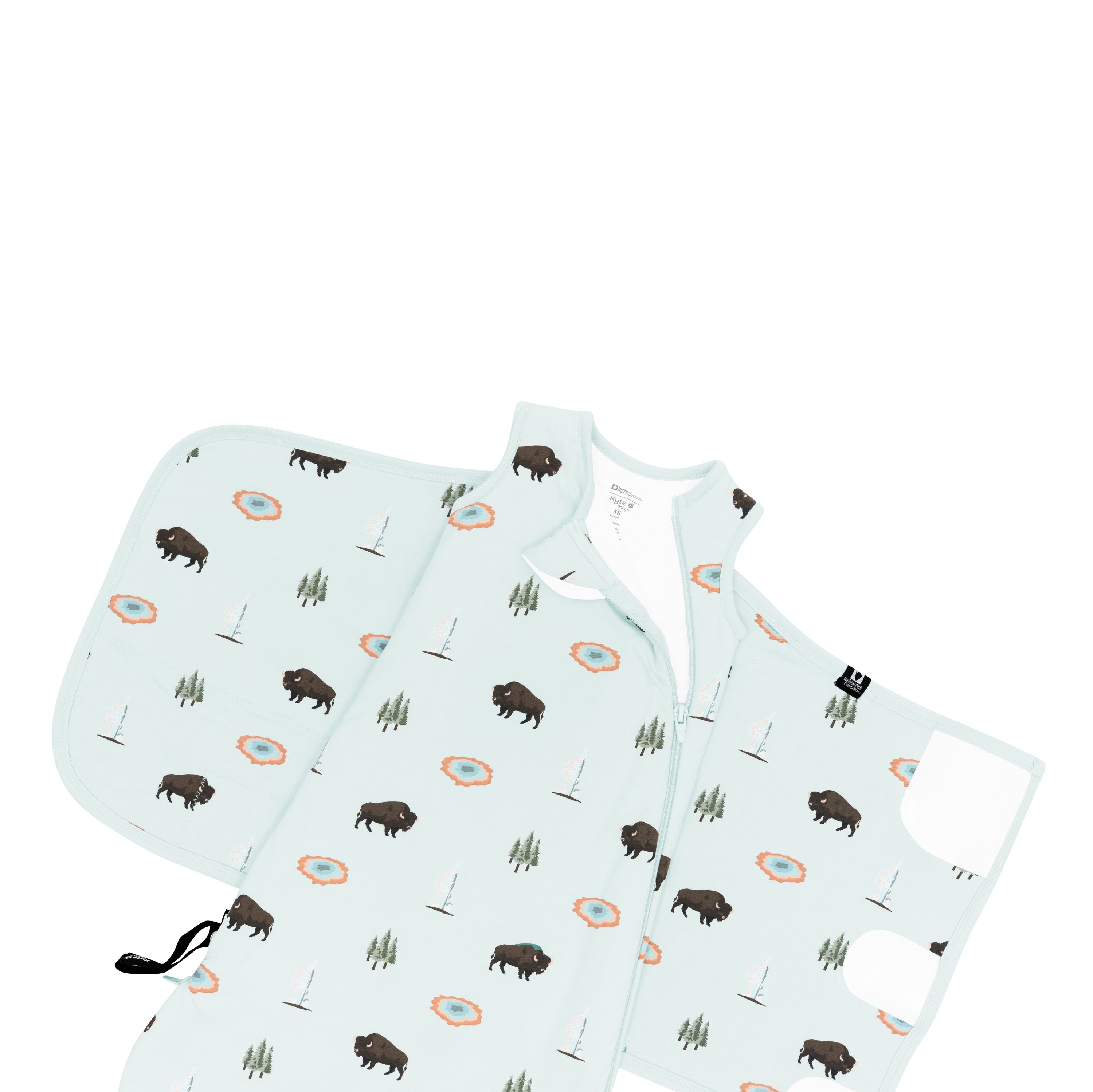 Sleep Bag Swaddler in Yellowstone 1.0 close up on top unzipped