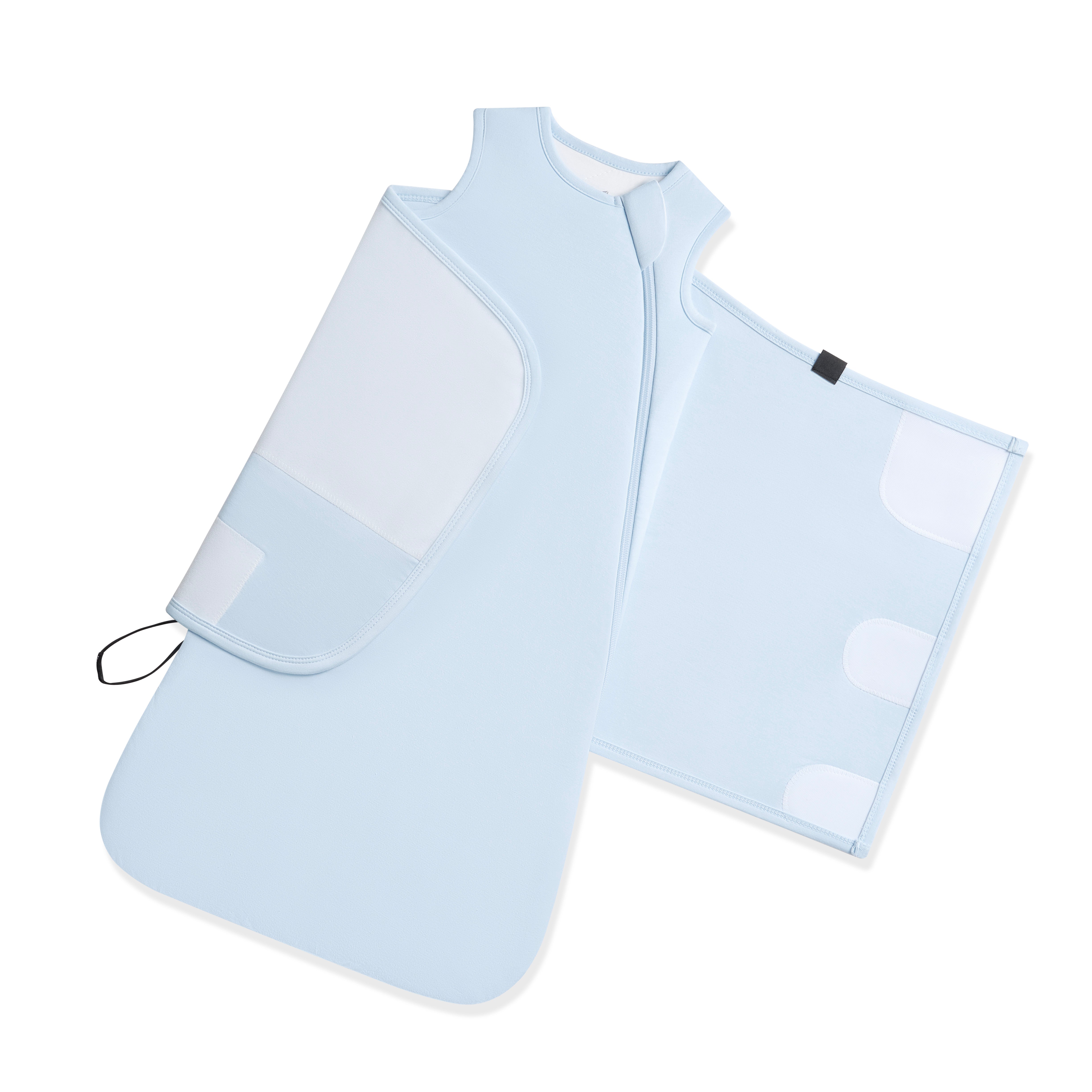 Unswaddled Sleep Bag Swaddler in Breeze 1.0 showing the adjustable velcro band